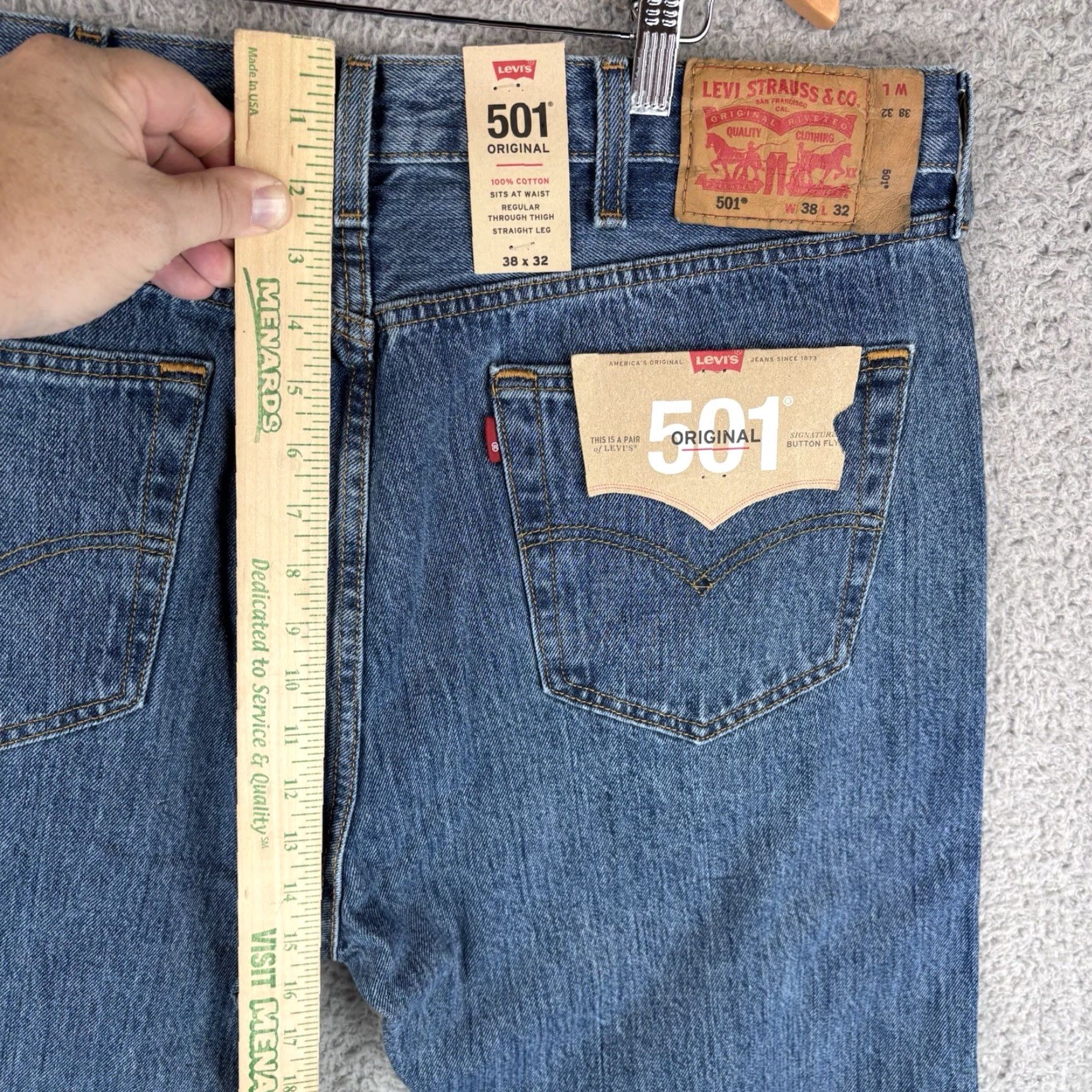 Levi's Levi's 501 Original Fit Jeans Mens 38x32 Straight Button Fly New w/Tags Den﻿im Blue Regular 5-Pocket USA Classic Country Western Size US 38 / EU 54 - 3 Thumbnail