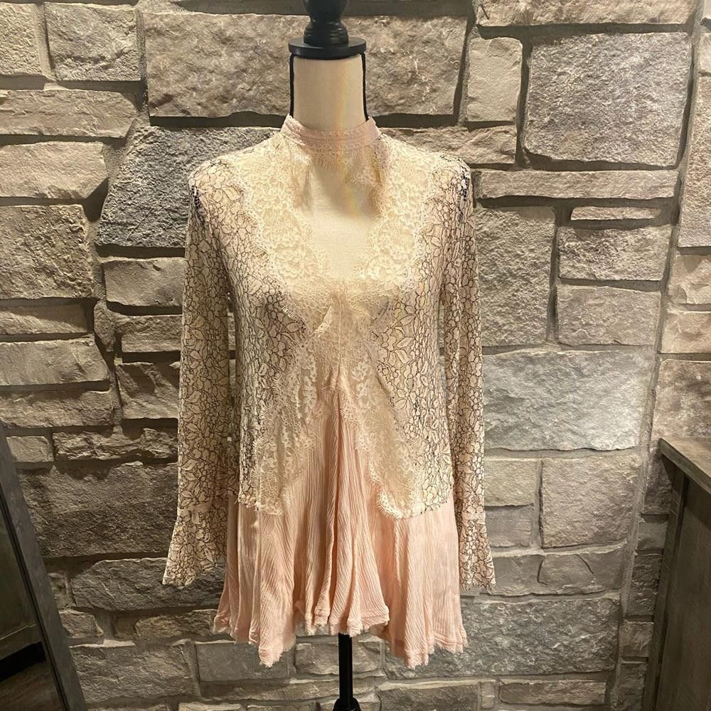 Free People Free People Tunic Lace Overlay Dress - Soft Pink Size S / US 4 / IT 40 - 1 Thumbnail