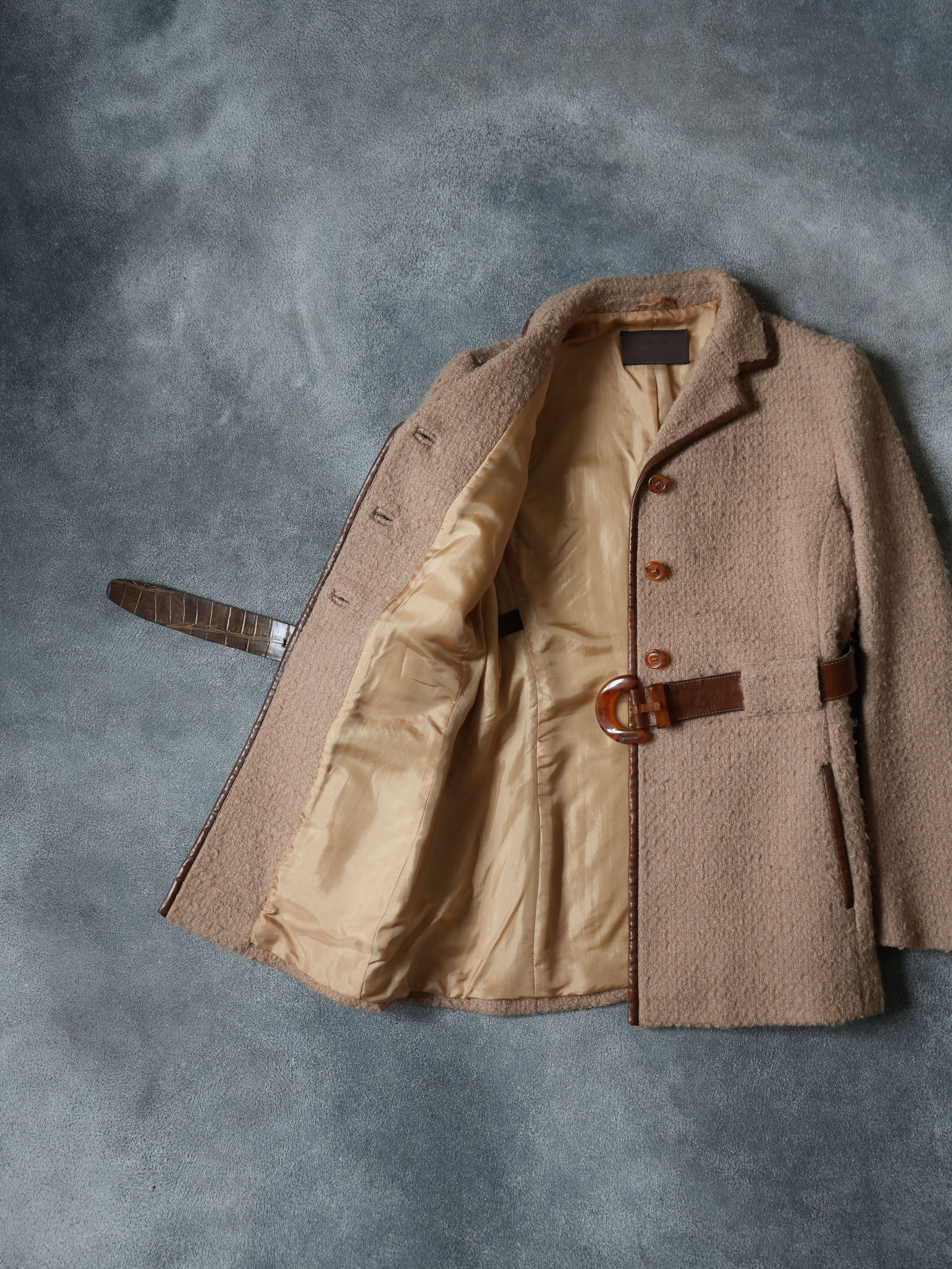 Prada F/W 1996 Prada Carolyn Bessette Kennedy Leather / Wool Coat Size L / US 10 / IT 46 - 11 Thumbnail