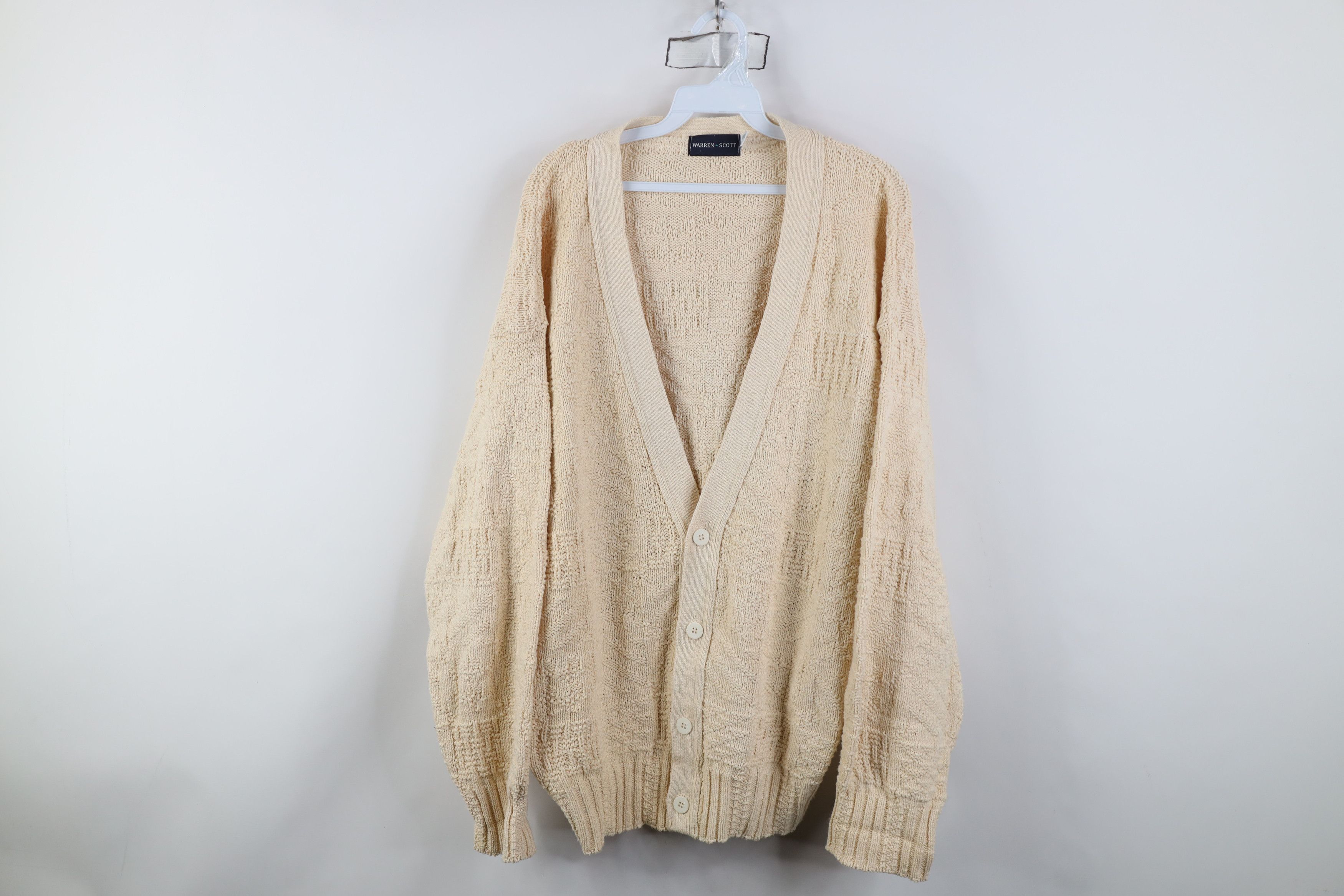 Vintage Vintage 90s Streetwear Geometric Cardigan Sweater Beige USA Size US XL / EU 56 / 4 - 1 Thumbnail