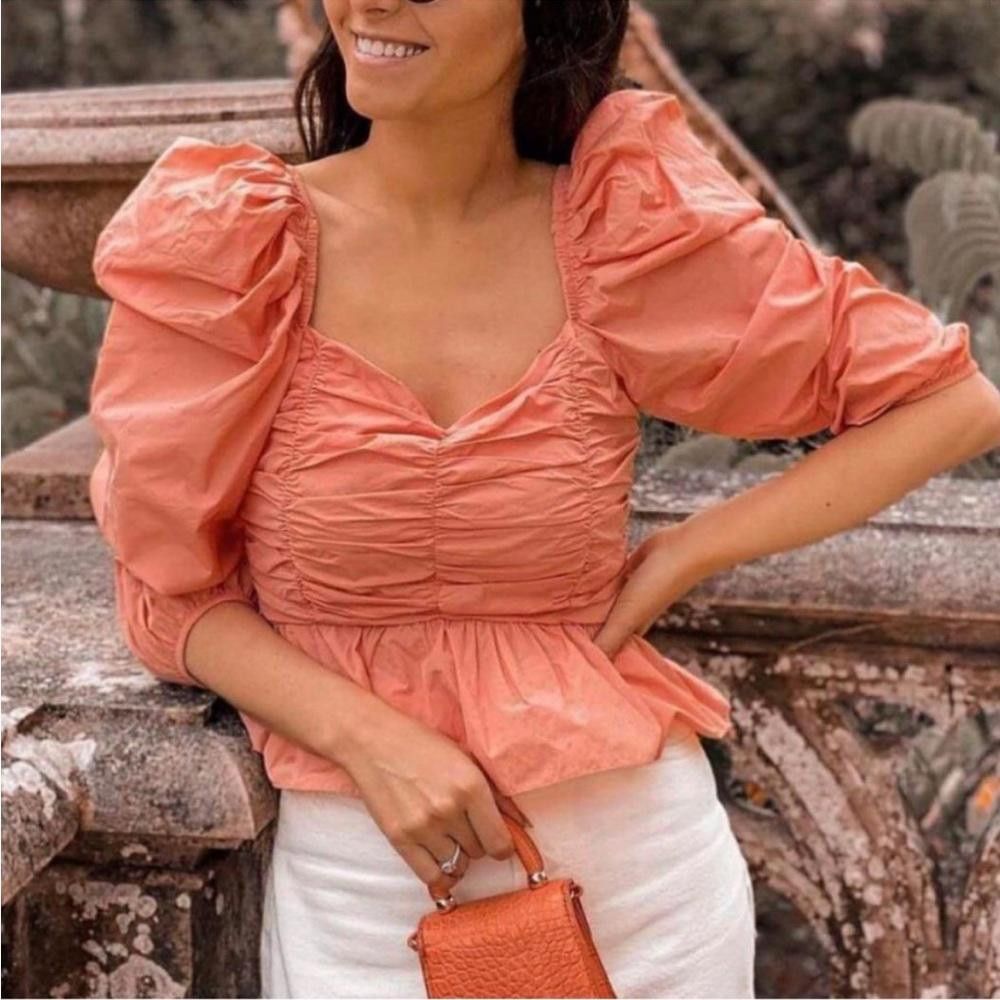 Zara Zara l Light Orange Puff Sleeve Blouse Small Size S / US 4 / IT 40 - 9 Thumbnail