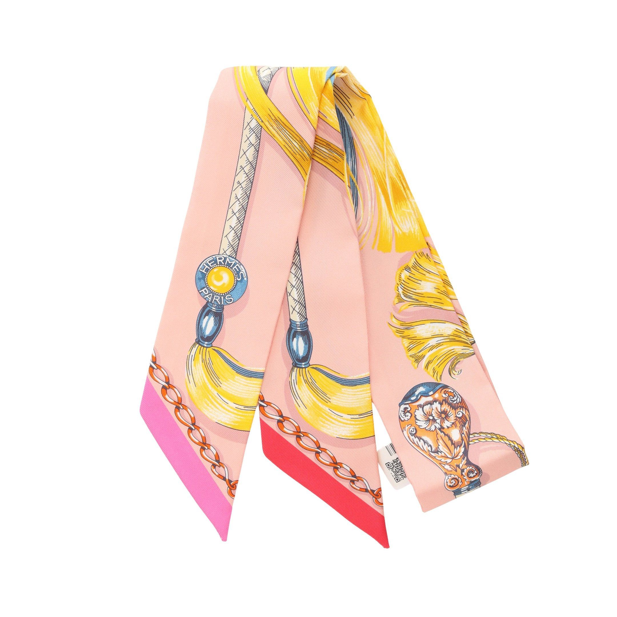 Hermes Hermes Twilly Caval Cades Ribbon Scarf Silk Pink Multicolor Size ONE SIZE - 1 Thumbnail