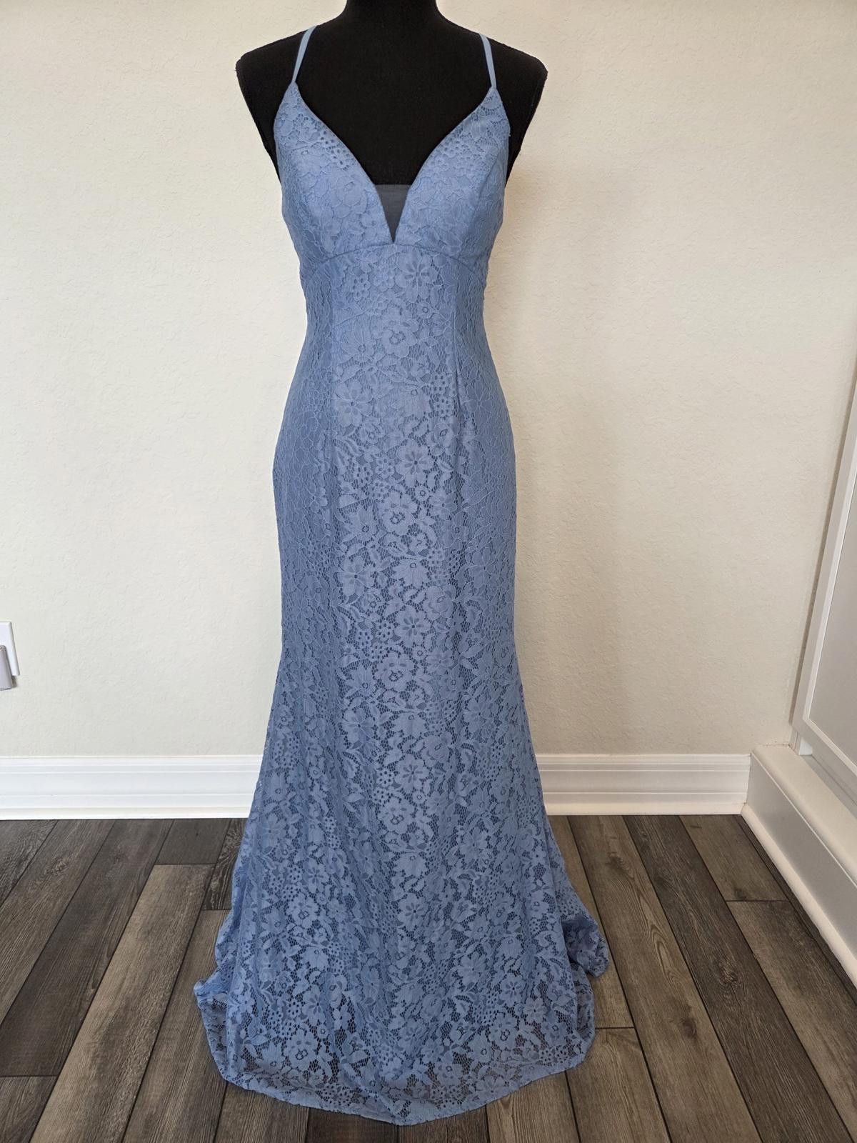Designer Azazie Steel Blue Maldive Lace Dress - Excellent Condition Size M / US 6-8 / IT 42-44 - 6 Thumbnail