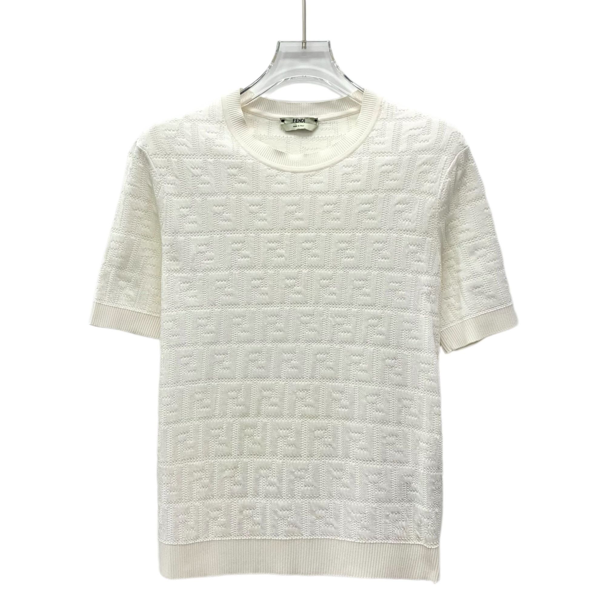 Fendi Fendi White Logo Jacquard Cotton-Viscose Knit Sweater Round Size M / US 6-8 / IT 42-44 - 1 Thumbnail