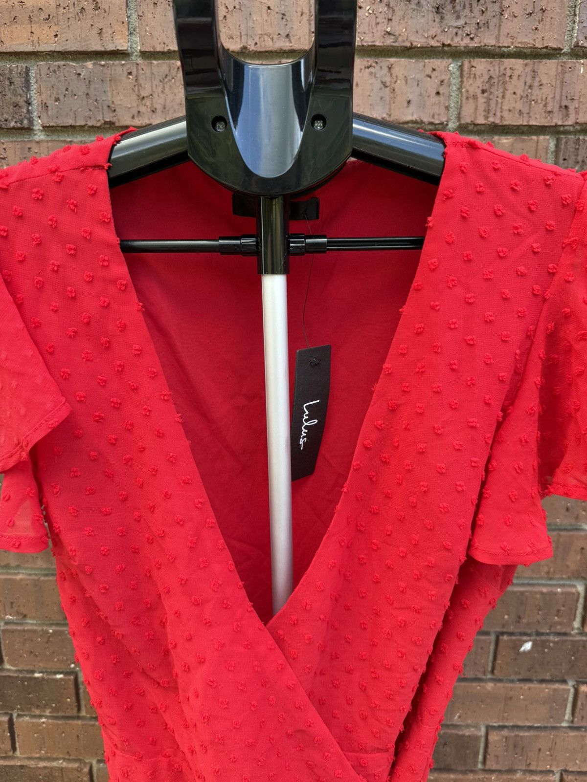 Lulus Lulus Red Swiss Dot Flutter Sleeve Wrap Mini Dress Size S / US 4 / IT 40 - 4 Thumbnail