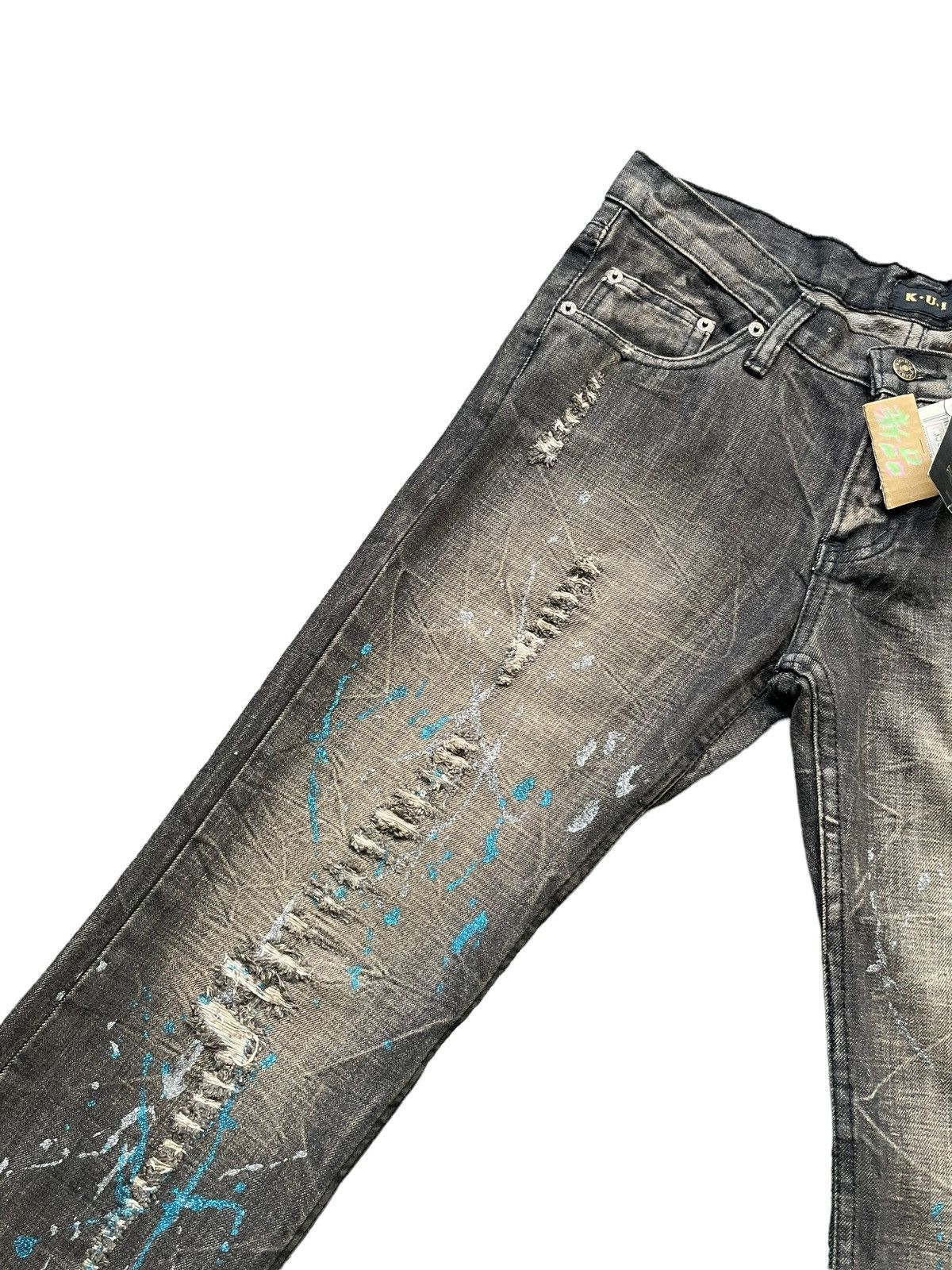 Japanese Brand K.U.I Flare Distresed Paint Denim Size US 34 / EU 50 - 4 Thumbnail