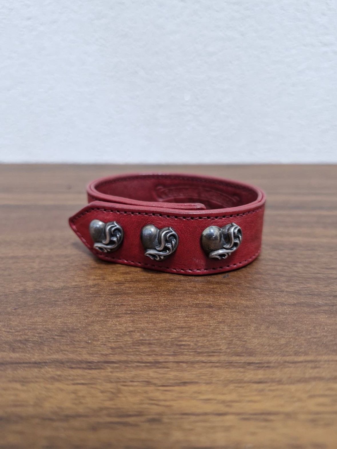 Chrome Hearts *rare* 3 Heart Button Red Leather Bracelet Size ONE SIZE - 1 Thumbnail