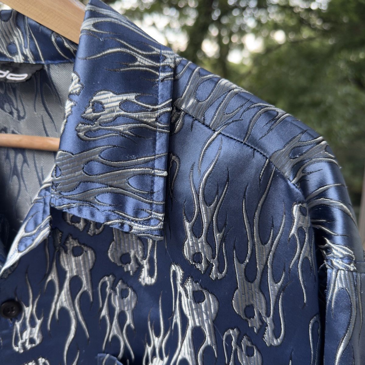 Vintage Y2K Metallic Skull Flame Shirt ERD Grunge Chrome ERL Jnco Size US L / EU 52-54 / 3 - 5 Thumbnail