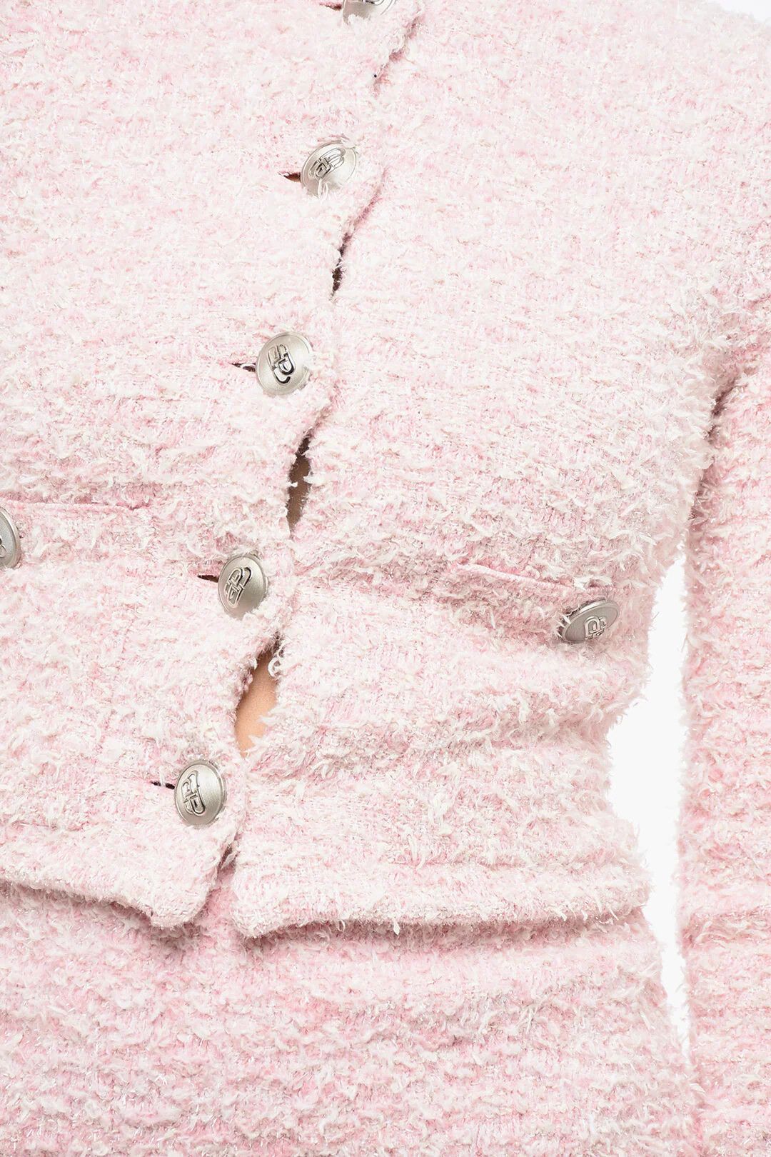 Balenciaga og1mm0326 Tweed & Lurex Cropped Cardigan in Pink Size M / US 6-8 / IT 42-44 - 3 Thumbnail