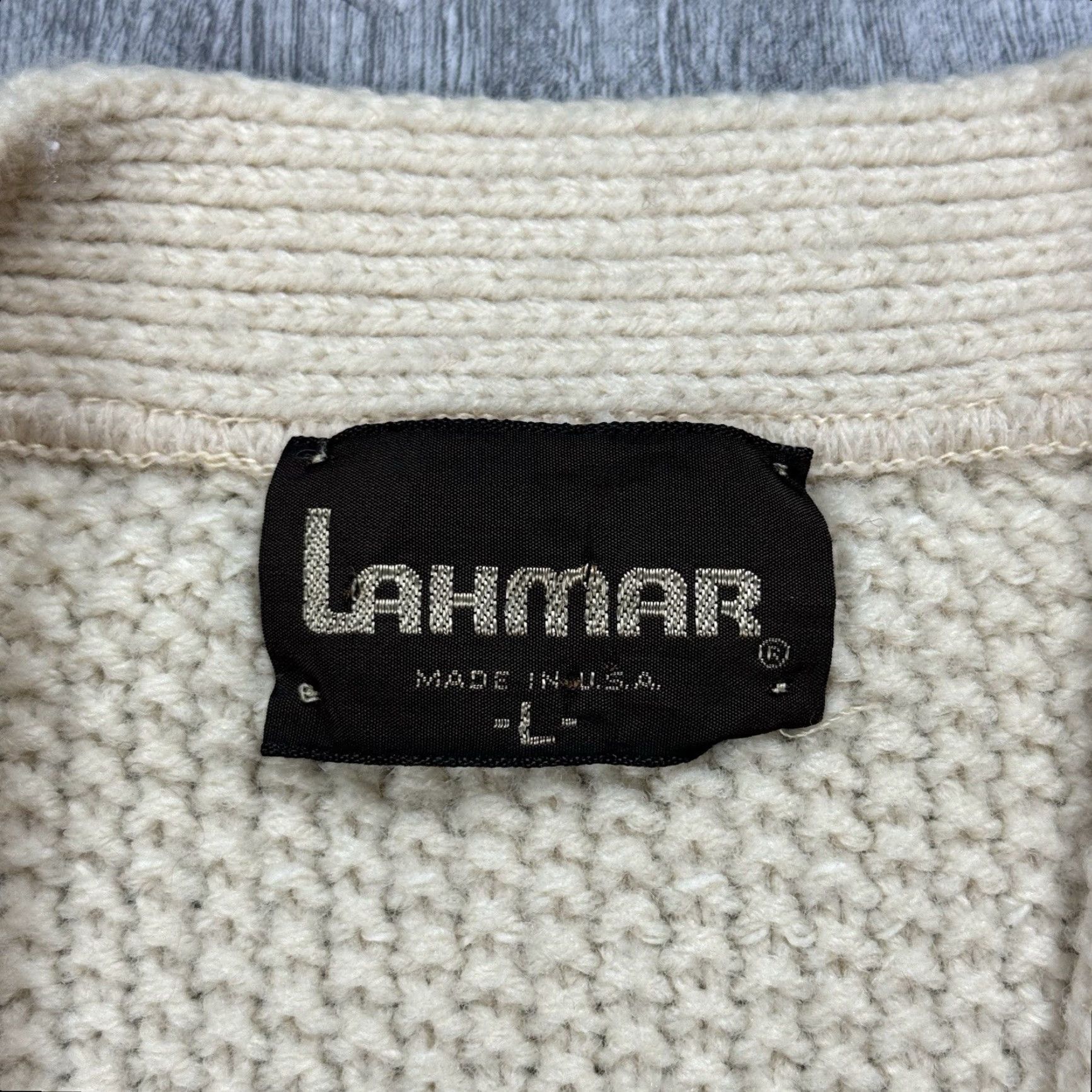 Vintage VINTAGE 1970s LAHMAR GEOMETRIC GOLF SWEATER Cardigan Size L Ivory Mens Size US L / EU 52-54 / 3 - 3 Thumbnail
