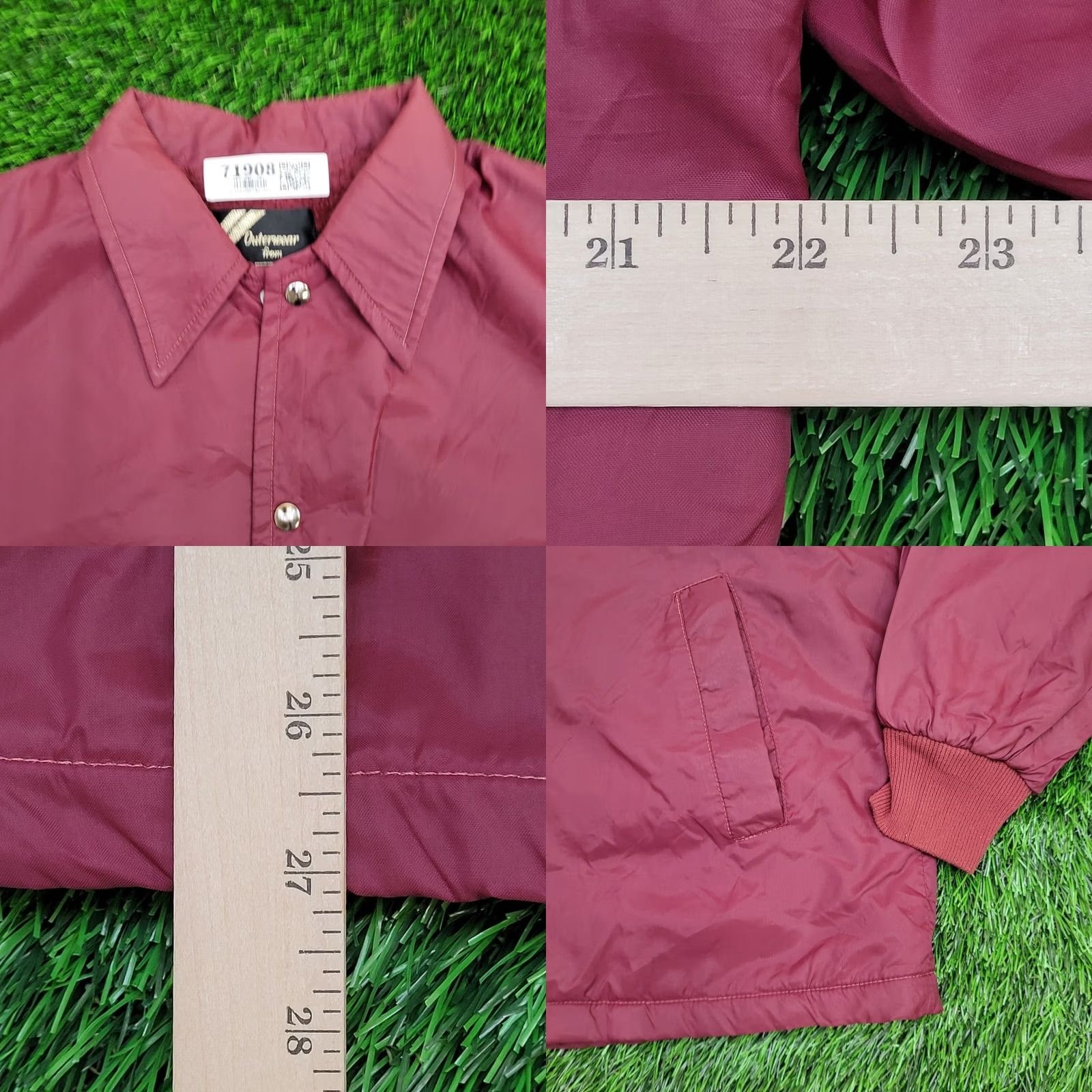 Sears VINTAGE MOD Jacket Medium 22x27 Sherpa-Lined Jacket Red Mens 70s Retro 70s Style Classic Coat Short Length Snap Closure All Seasons Fitted Cuff Baggy Size US M / EU 48-50 / 2 - 8 Thumbnail
