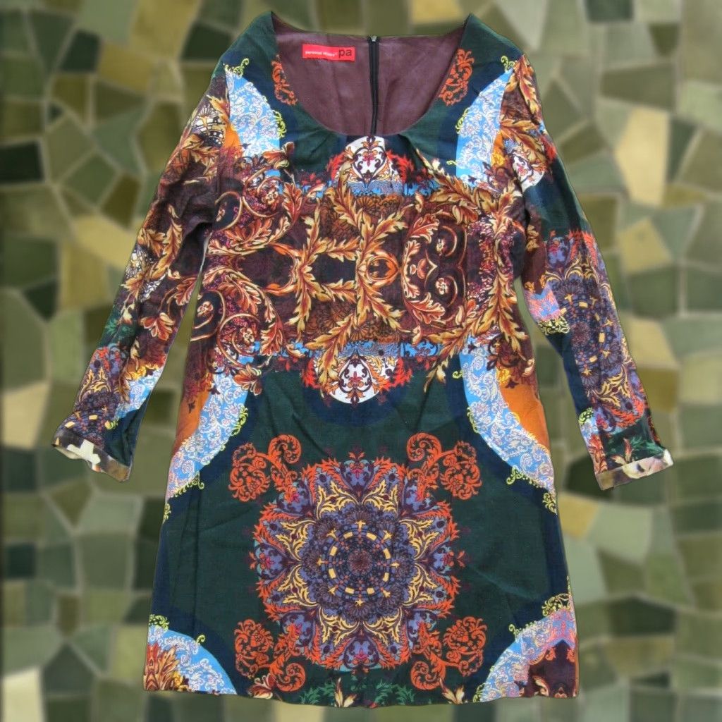 Vintage Personal Affairs Green Orange Floral Paisley Long Sleeve Tunic Sheath Dress 14 Size XL / US 12-14 / IT 48-50 - 1 Thumbnail