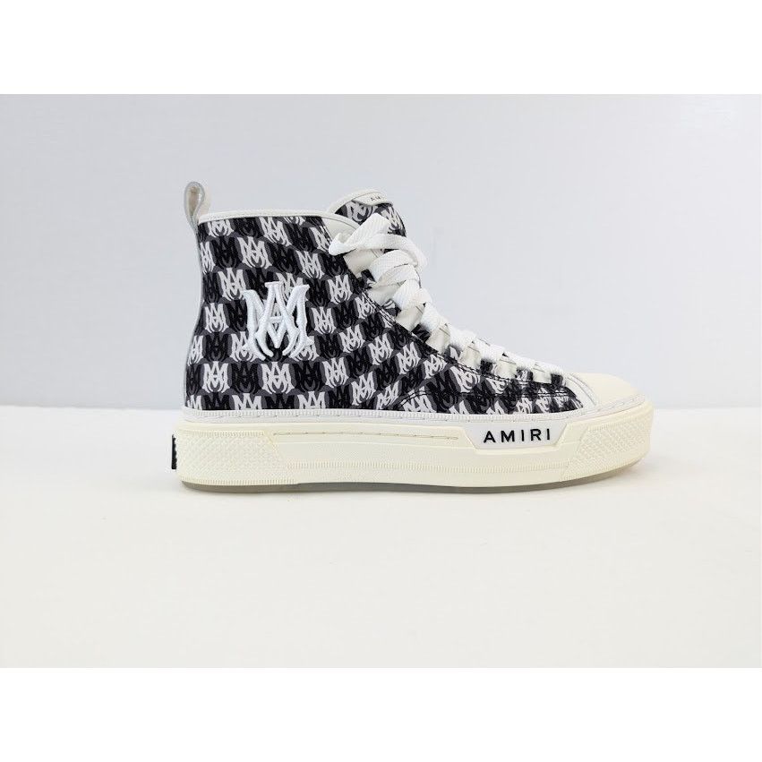 Amiri o1rshd1 Court Hi Allover Logo Sneakers in Black / White Size US 12 / EU 45 - 4 Thumbnail
