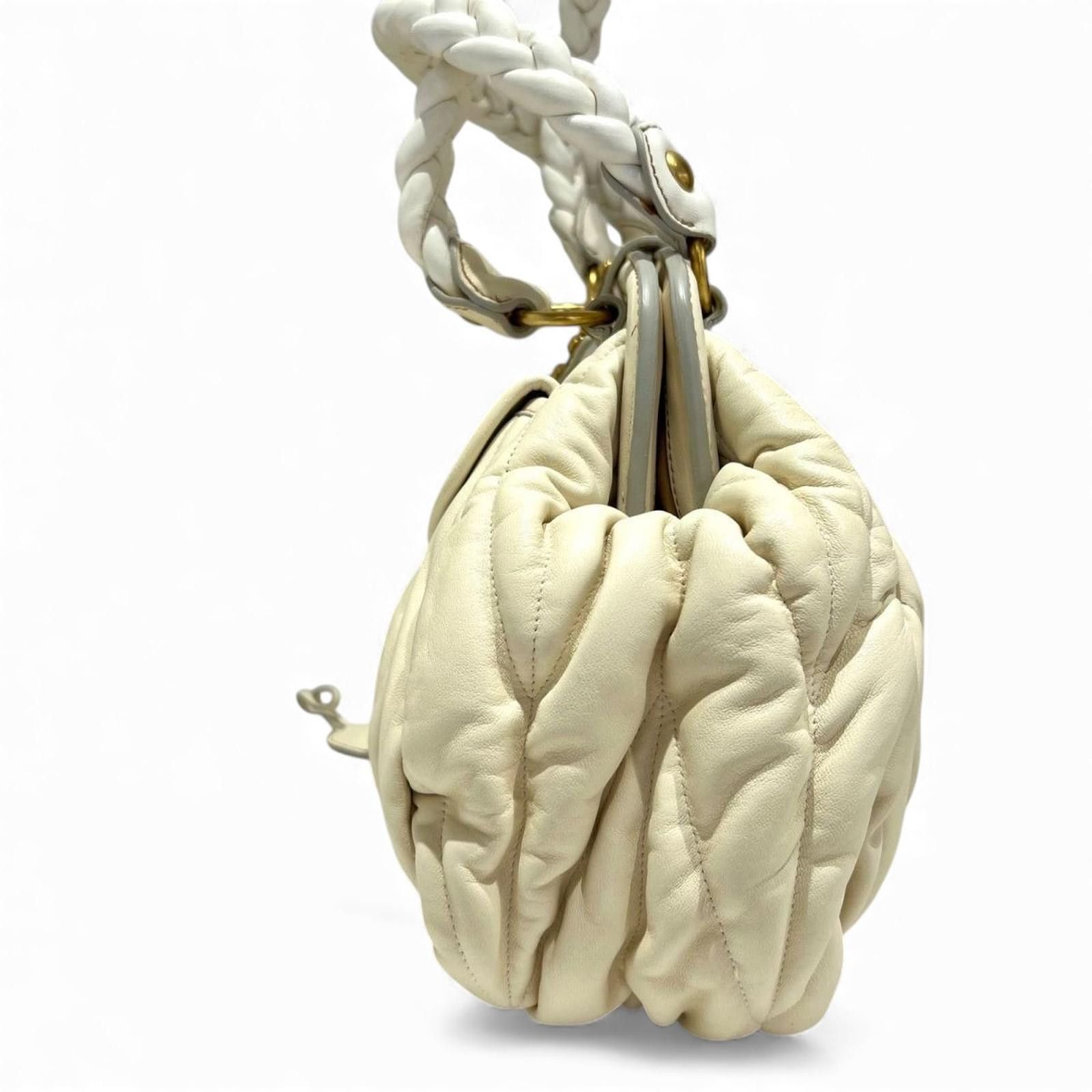 Miu Miu Miu Miu - Cream Leather Braided Handle Handbag Size ONE SIZE - 5 Thumbnail