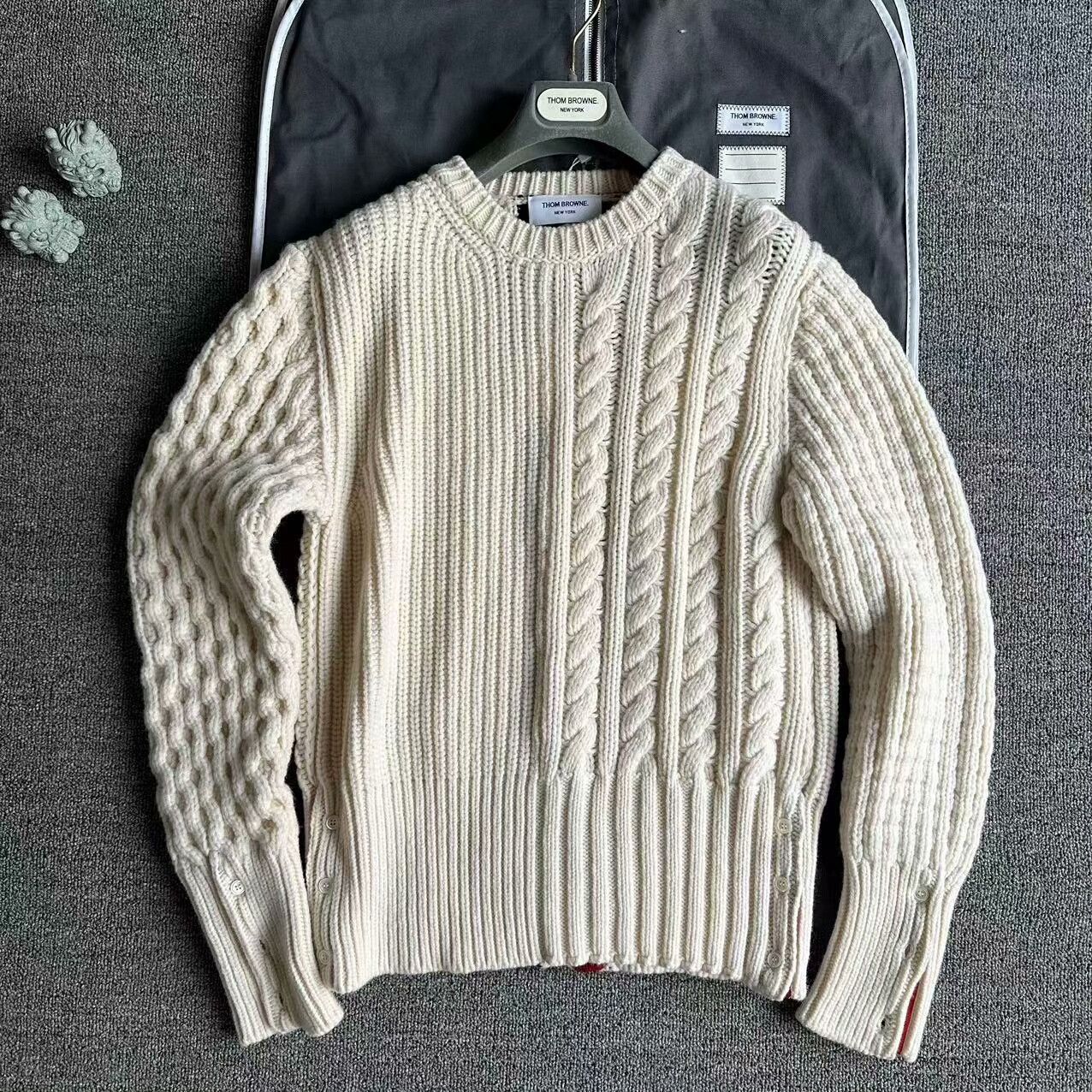 thom browne beige pure wool sweater