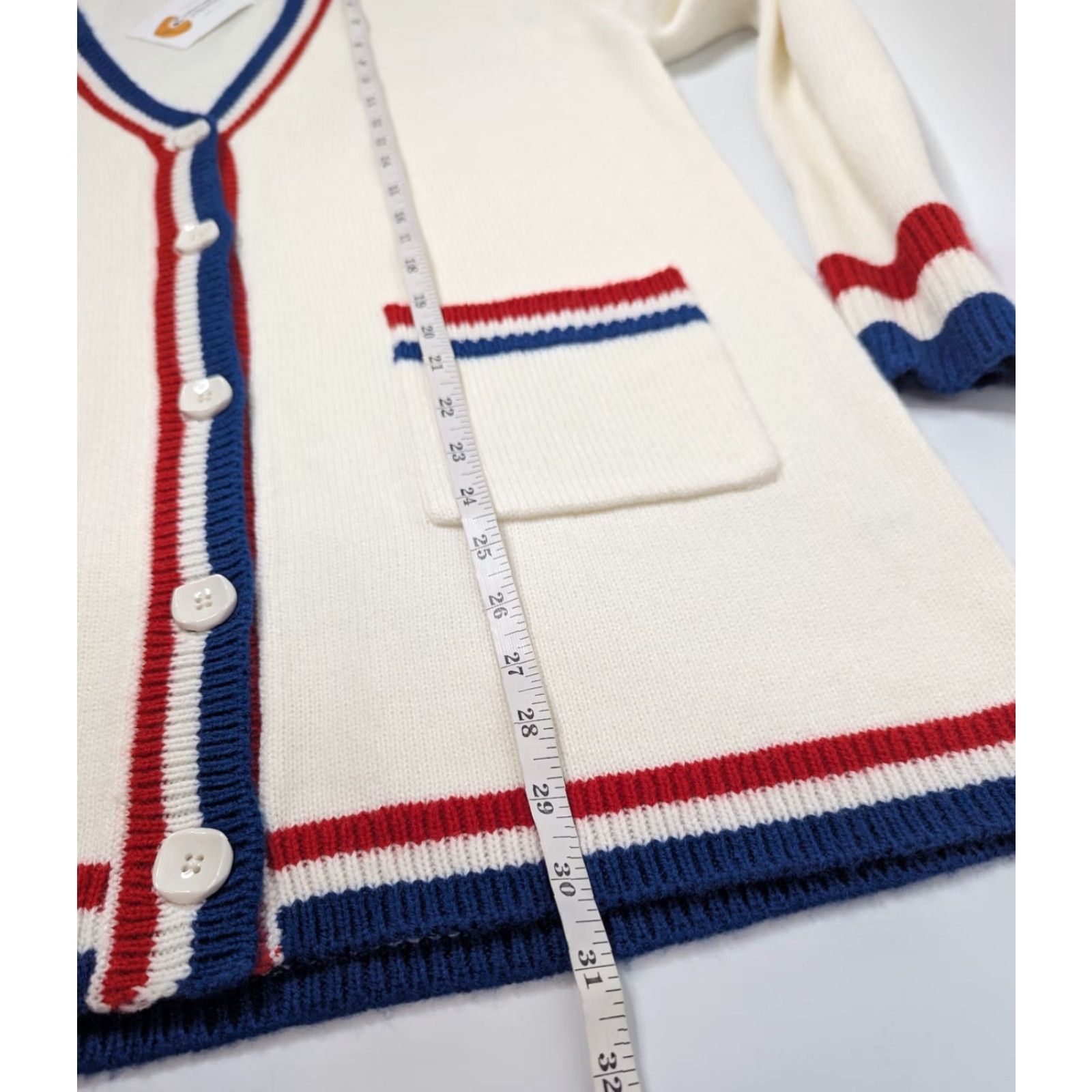 Show Me Your MuMu NWT Show Me Your Mumu Lambert Button Cardigan In USA Stripe Knit Size Small Women Cardigan White Knit Casual Preppy Pockets Womens Size S / US 4 / IT 40 - 5 Thumbnail
