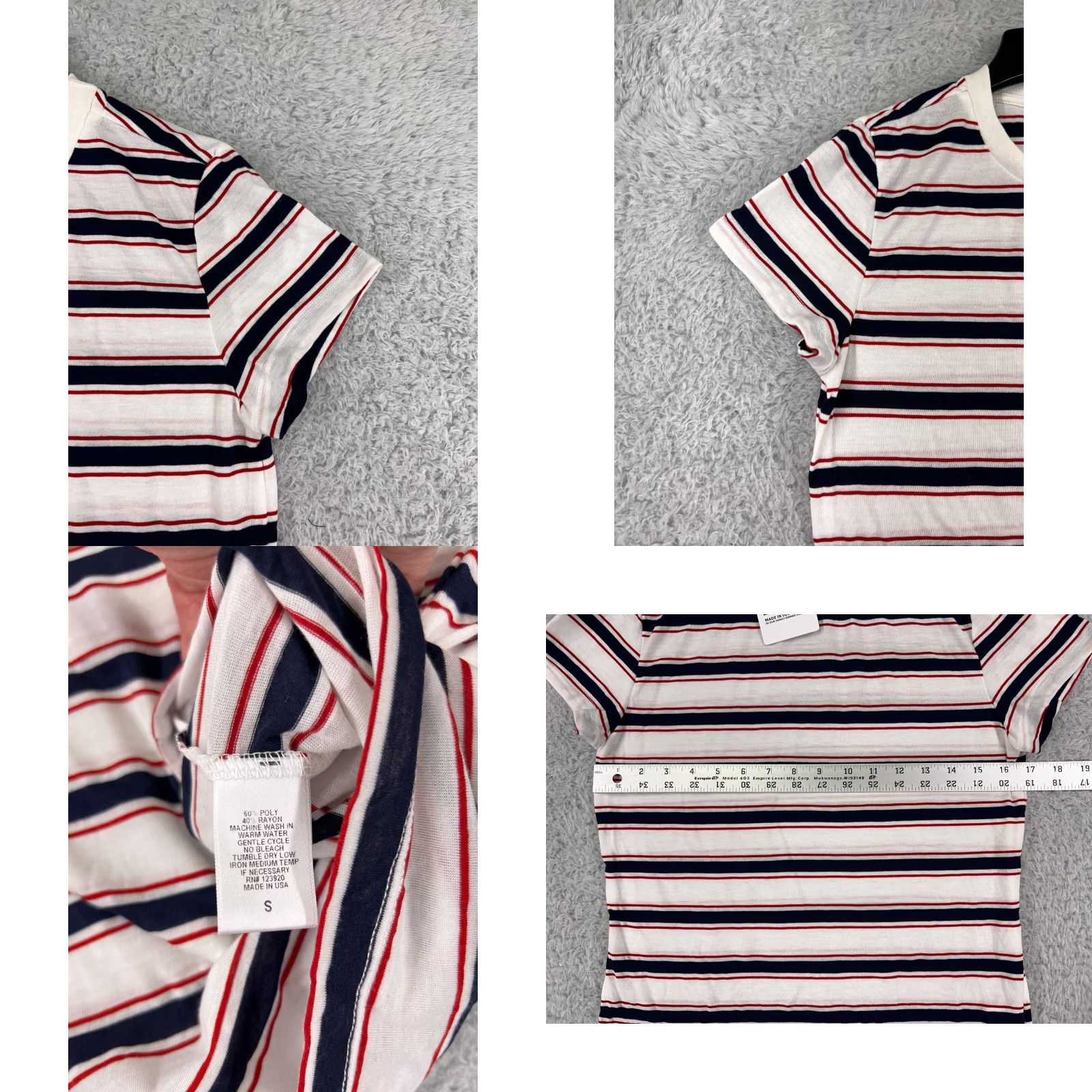 Vintage La Made Shirt Womens Small Red White Blue Striped Short Sleeve Polyester Blend Shirt Adult Small Red White Blue Striped Casual Women's T-Shirt Size S / US 4 / IT 40 - 8 Thumbnail
