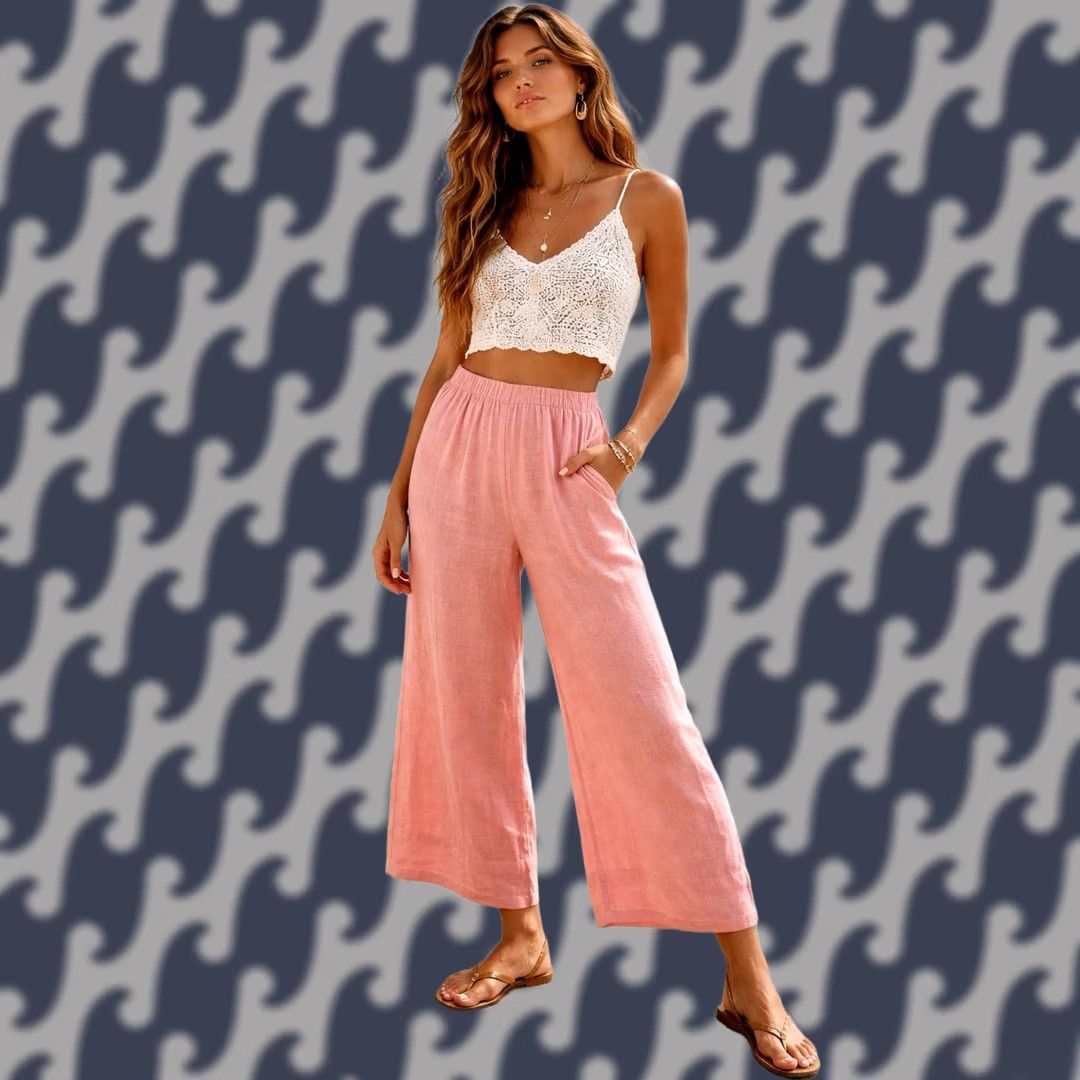 Pinko Ivy Jane Pink Linen Wide Leg Pants Womens Small Boho Cottagecore Elastic Waist - Pants - Small - Pink - Linen - Wide-Leg - Beach - Bohemian - 90s? Size 28" / US 6 / IT 42 - 1 Thumbnail