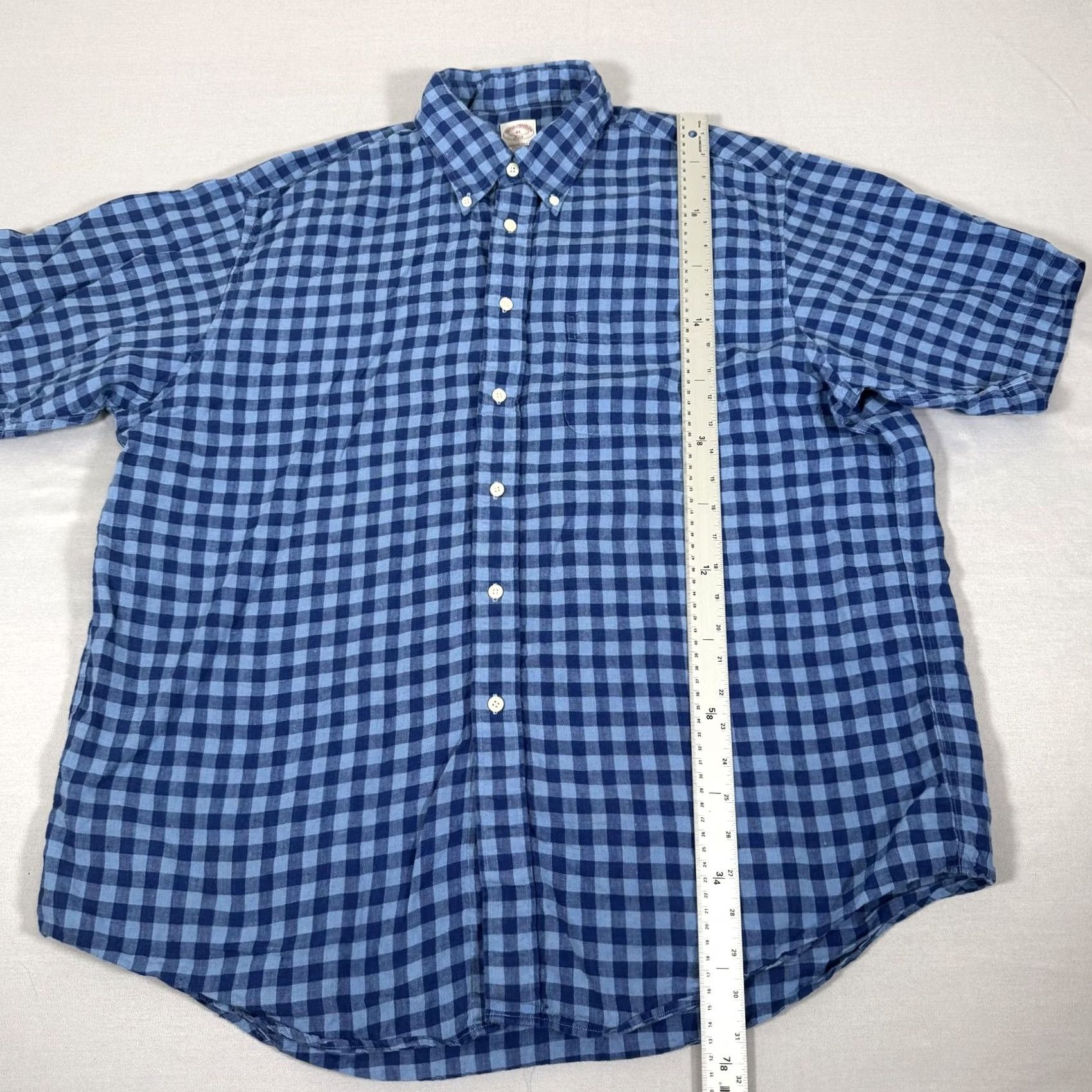 Brooks Brothers Brooks Brothers Shirt Mens XL Blue Gingham Check Linen Button Up Lightweight Short Sleeve Casual Button-Front Collared Size US XL / EU 56 / 4 - 5 Thumbnail