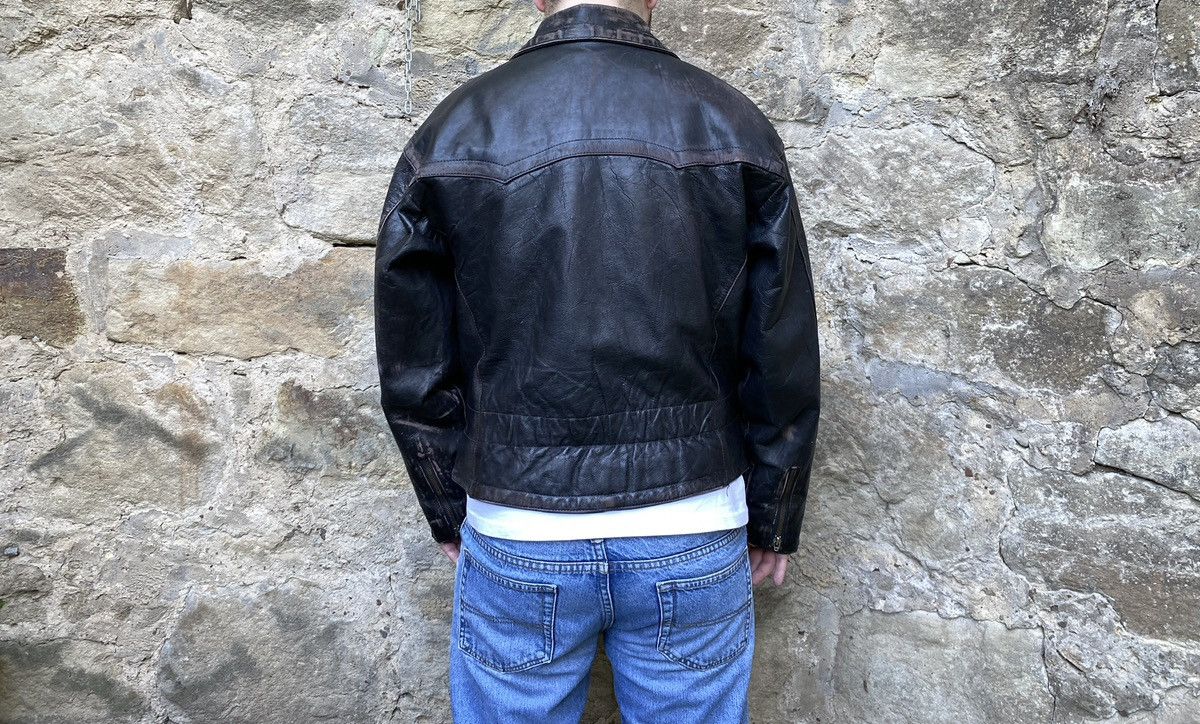 Vintage Retro style 50s Motorcycle Distressed Leather Biker Jacket Size US XL / EU 56 / 4 - 19 Thumbnail
