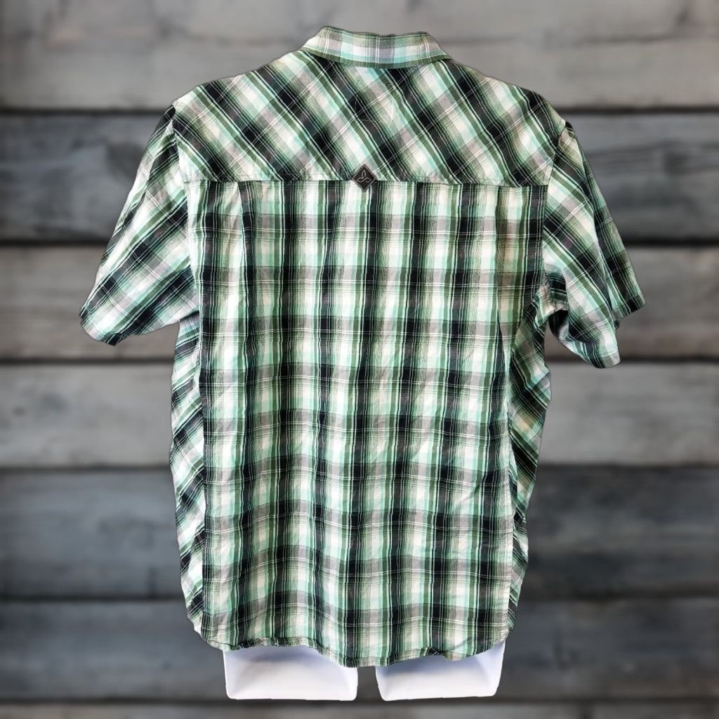 Prana prAna Mens Shirt L Pearl Snap Plaid Green Black Organic Cotton Casual Button-Front Short Sleeve Men Mens Clothing Size US L / EU 52-54 / 3 - 1 Thumbnail