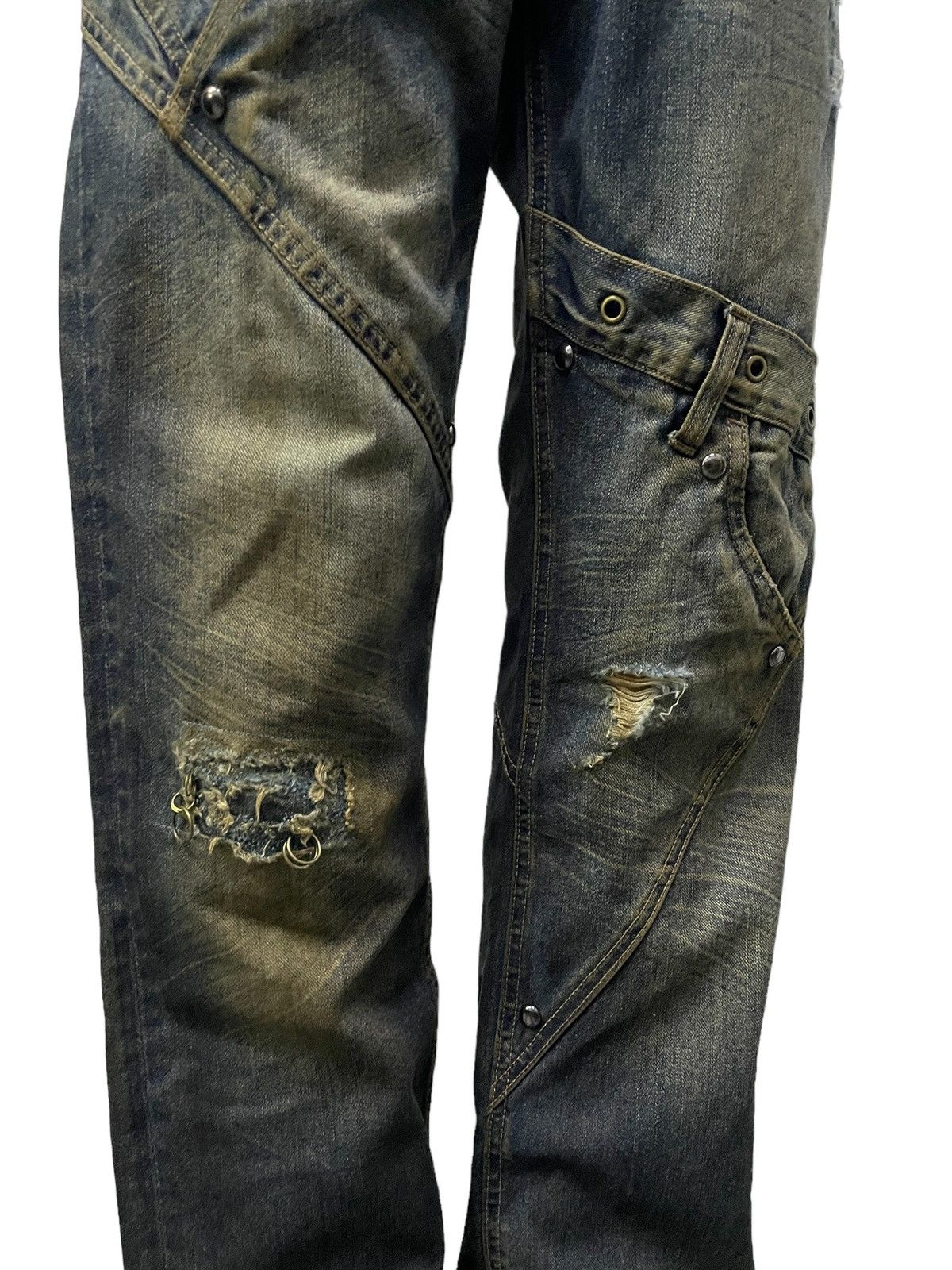 Hysteric Glamour × Levi's × Obelisk Levis 501 Asymmetrical Distressed Piercing Studded Mud Jeans Size US 32 / EU 48 - 6 Thumbnail