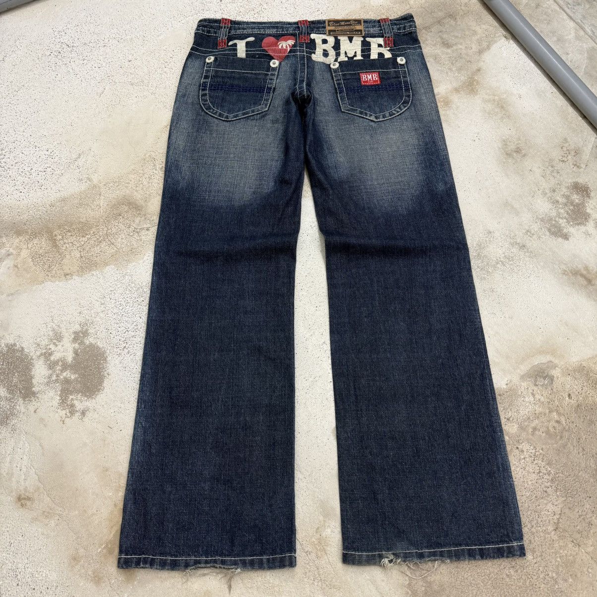 Japanese Brand Wide Leg Unisex Blue Moon Blue Whisker Printed Denim Pants Size US 29 - 2 Thumbnail
