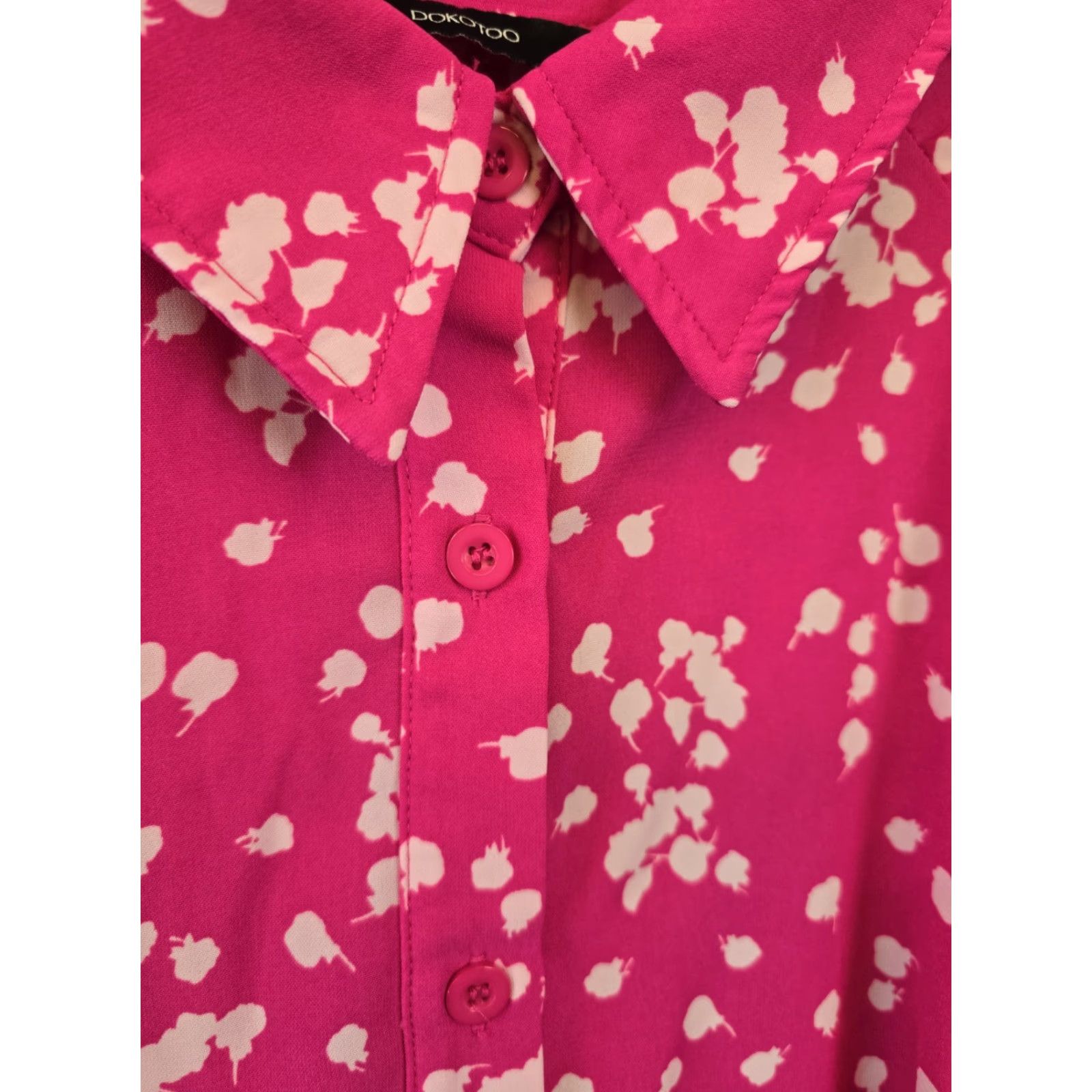 Vintage DOKOTOO Blouse - Womens Casual V Neck Long Sleeve Button Down - Pink - Size L - Polyester - Easy Care - Ruffle - Regular Fit Size L / US 10 / IT 46 - 7 Thumbnail