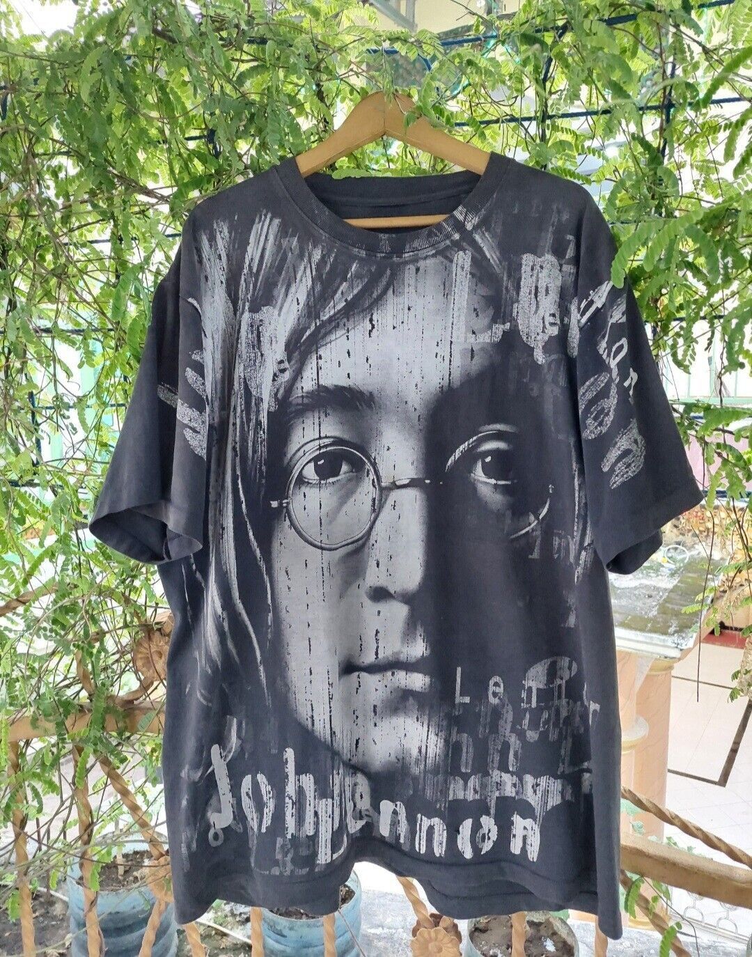 image of Archival Clothing x Band Tees Vintage John Lennon Allover Tee The Beatles in Black, Men's (Size XL)