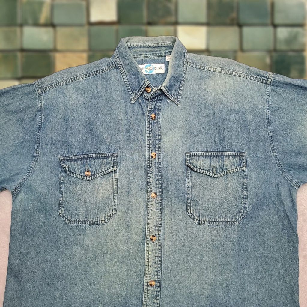 Vintage VINTAGE World Island Shirt Men XL Blue Denim Button-Up Western Workwear Size US XL / EU 56 / 4 - 1 Thumbnail