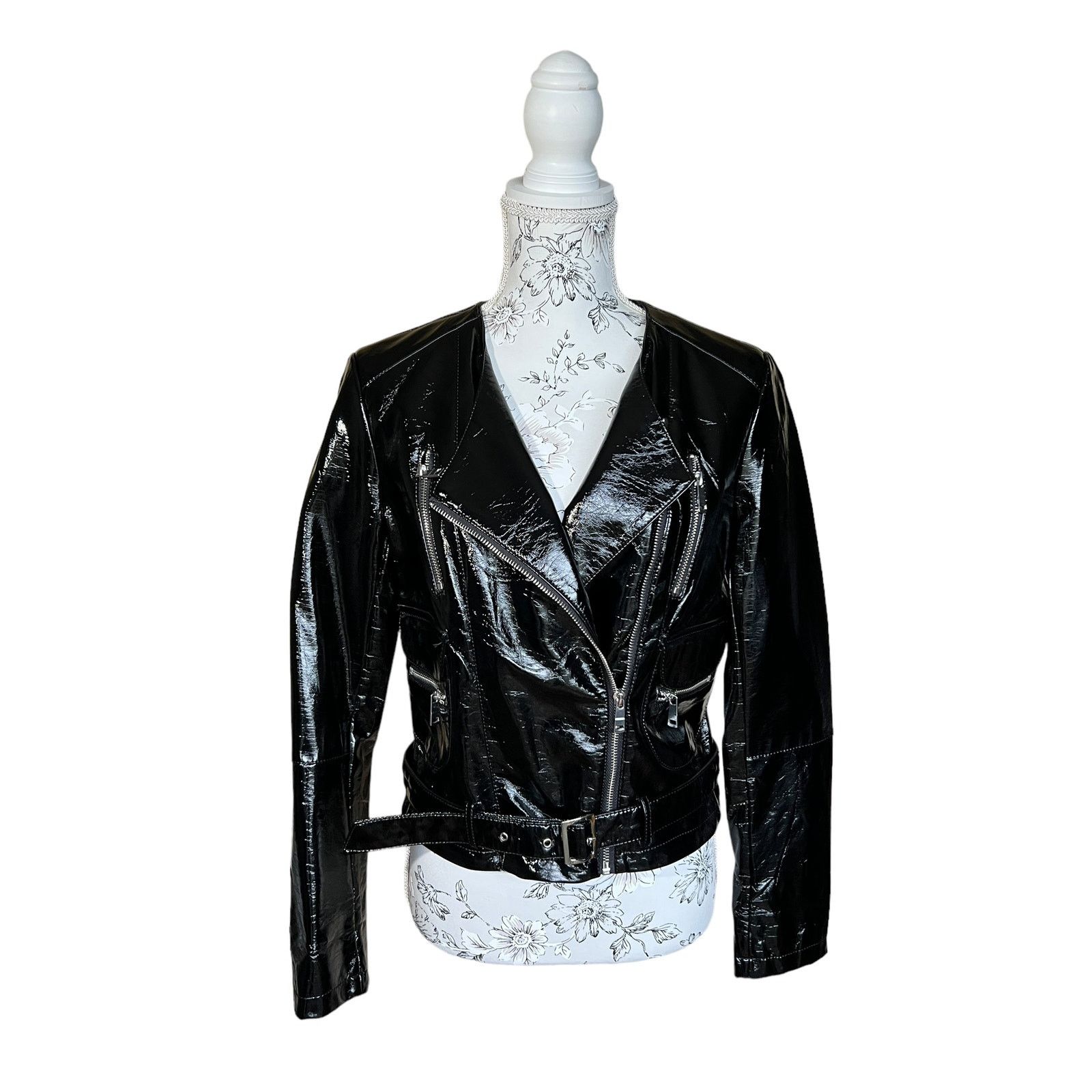 Other New LA Coalition Blck Vegan Patent Leather Motorcycle Jacket Size S / US 4 / IT 40 - 2 Thumbnail