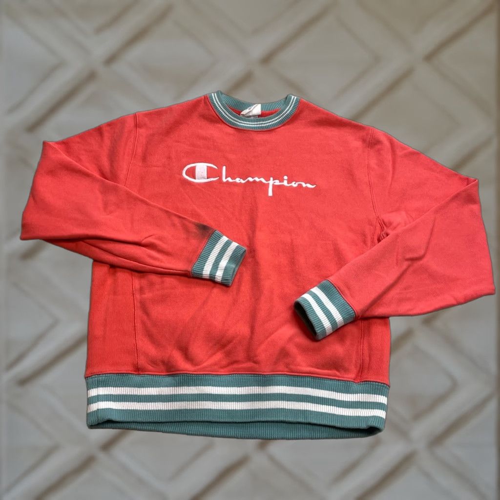 Champion VINTAGE Champion Sweatshirt Womens Medium Orange Pullover Ringer Reverse Weave Crew Neck Long Sleeve Logo Solid Retro Men/Women? Size M / US 6-8 / IT 42-44 - 1 Thumbnail