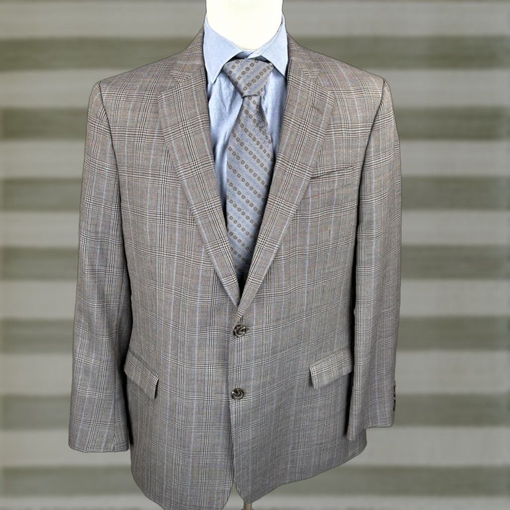 Brooks Brothers Brooks Brothers Blazer Mens 44L Gray Windowpane Fitzgerald Sport Coat Jacket Geometric Wool 2 Piece Notch Lapel Long Double-Vented White/Gray? Size 44R - 1 Thumbnail
