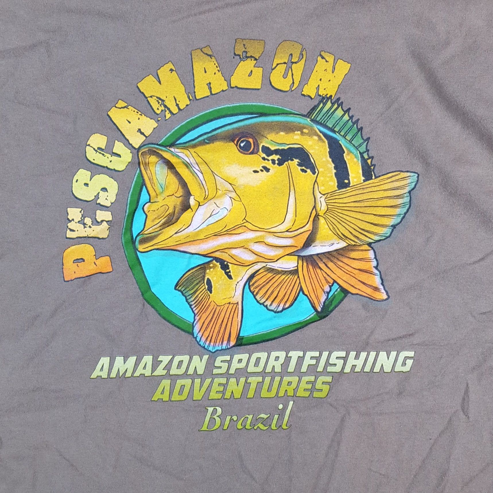Gildan VINTAGE Amazon Gildan Men's T-Shirt Beige XL Cotton Short Sleeve Crew Neck Fish Brazil Bass Fishing VTG 90s 00s Outdoor Logo Embroidered Shirt Mens Size US XL / EU 56 / 4 - 5 Thumbnail