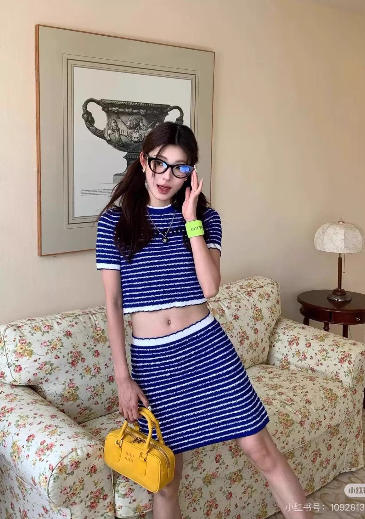 Miu Miu MIU MIU Blue & White Striped Logo Short-Sleeve Knit Top 36 Size XS / US 0-2 / IT 36-38 - 1 Thumbnail