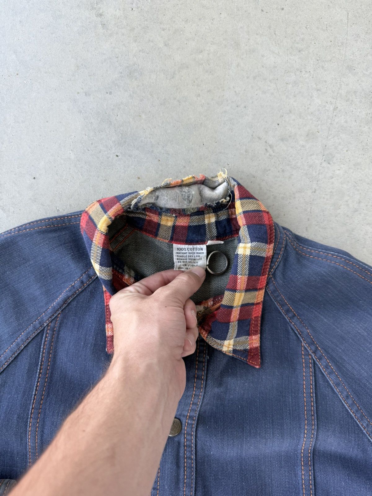 Vintage Vintage 80s Denim Plaid Collared Chore Coat Size US XL / EU 56 / 4 - 5 Thumbnail