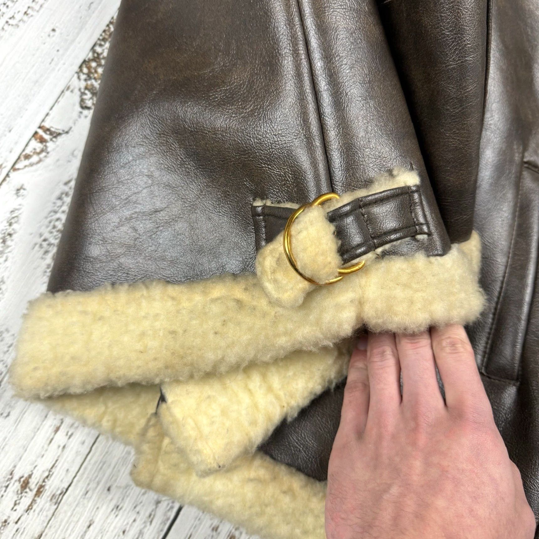 Vintage VINTAGE Le Sauvage Jacket Coat 70s Brown Faux Leather Faux Fur L Large Western Rockabilly Mens Size US L / EU 52-54 / 3 - 4 Thumbnail