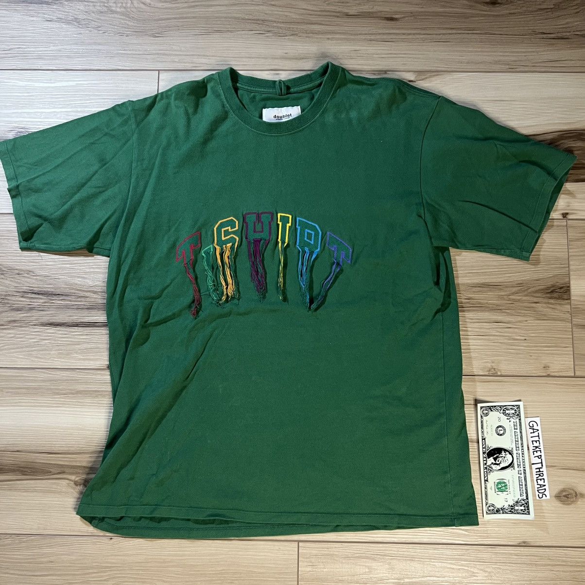Doublet × Japanese Brand Doublet Frying Fringed Embroidered Green T-Shirt Size US M / EU 48-50 / 2 - 1 Thumbnail