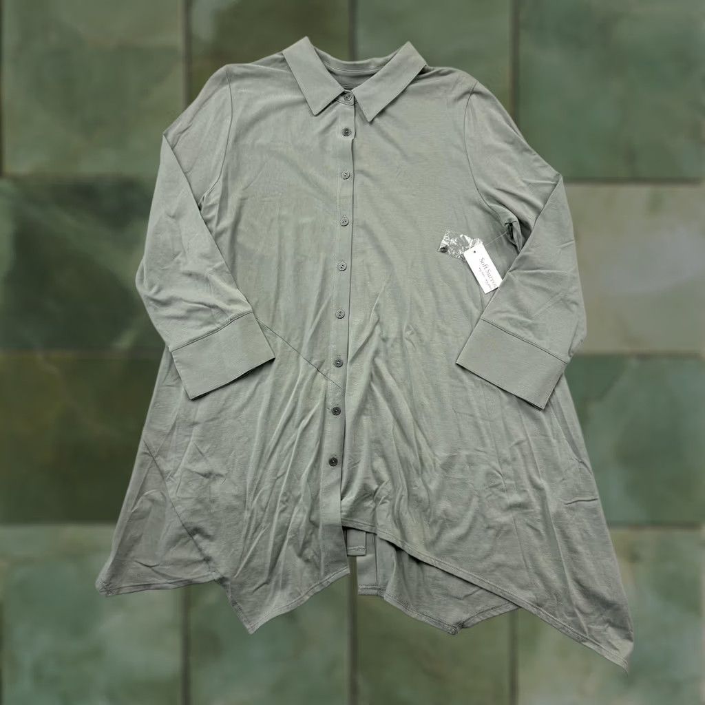 Soft Surroundings Soft Surroundings Shirt Womens Large Green Button-Up 3/4 Sleeve Tunic Top Size L / US 10 / IT 46 - 1 Thumbnail
