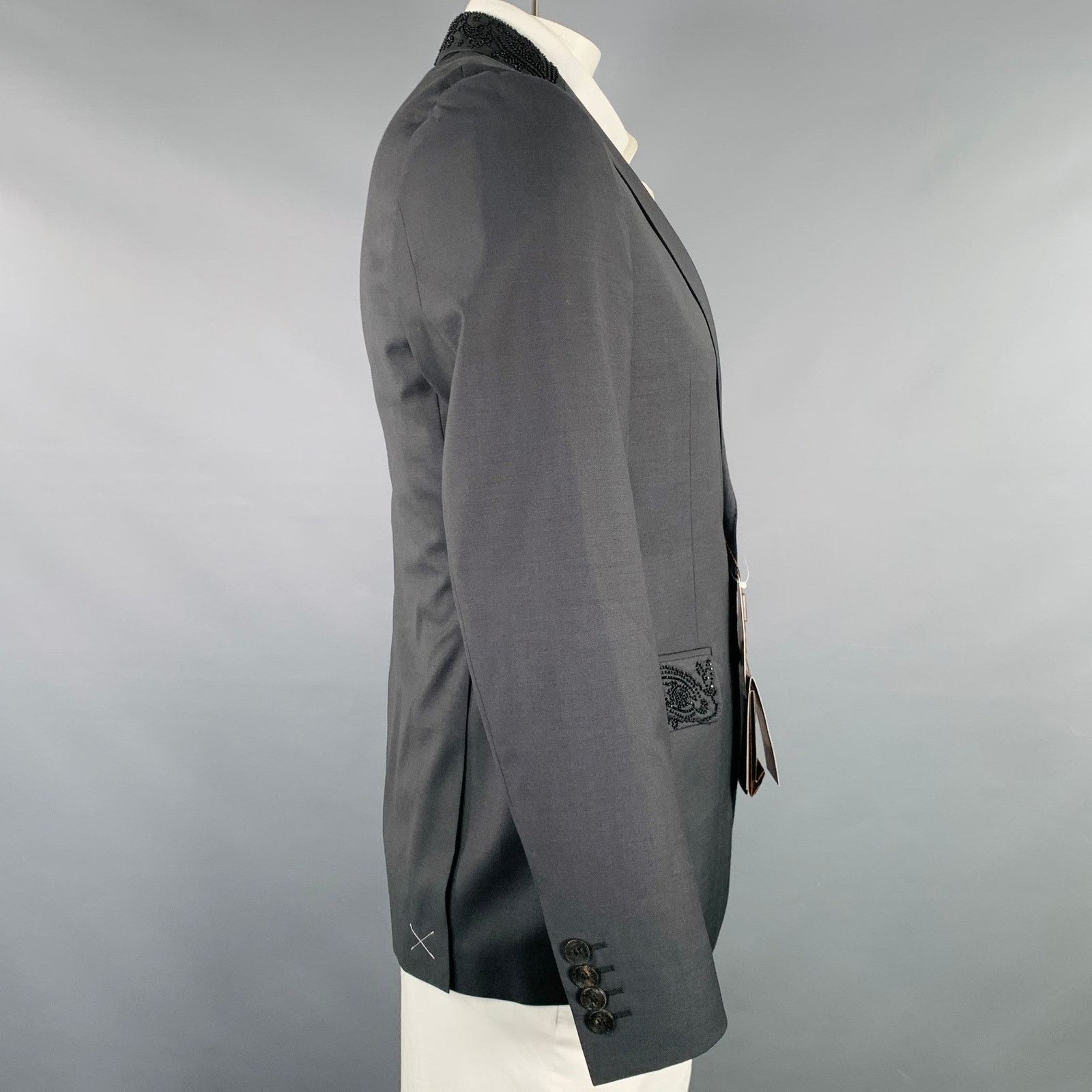Etro Size 42 Giacche Black Beaded Wool Notch Lapel Sport Coat Size 42R - 2 Thumbnail
