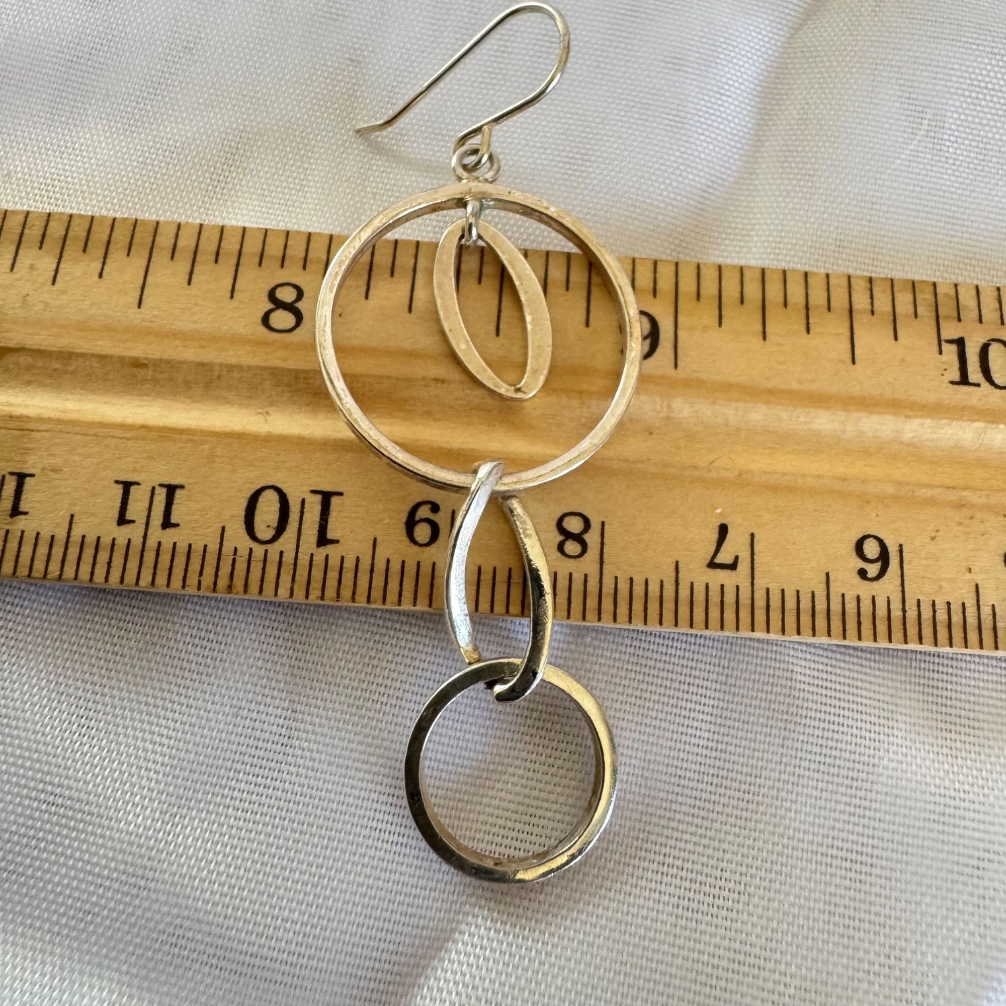 Vintage VTG Solid Sterling Silver 925 Circle Link Dangle Earrings Si Size ONE SIZE - 4 Thumbnail