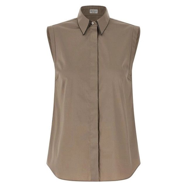 BRUNELLO CUCINELLI Brown Sleeveless Cotton Shirt New & Authe