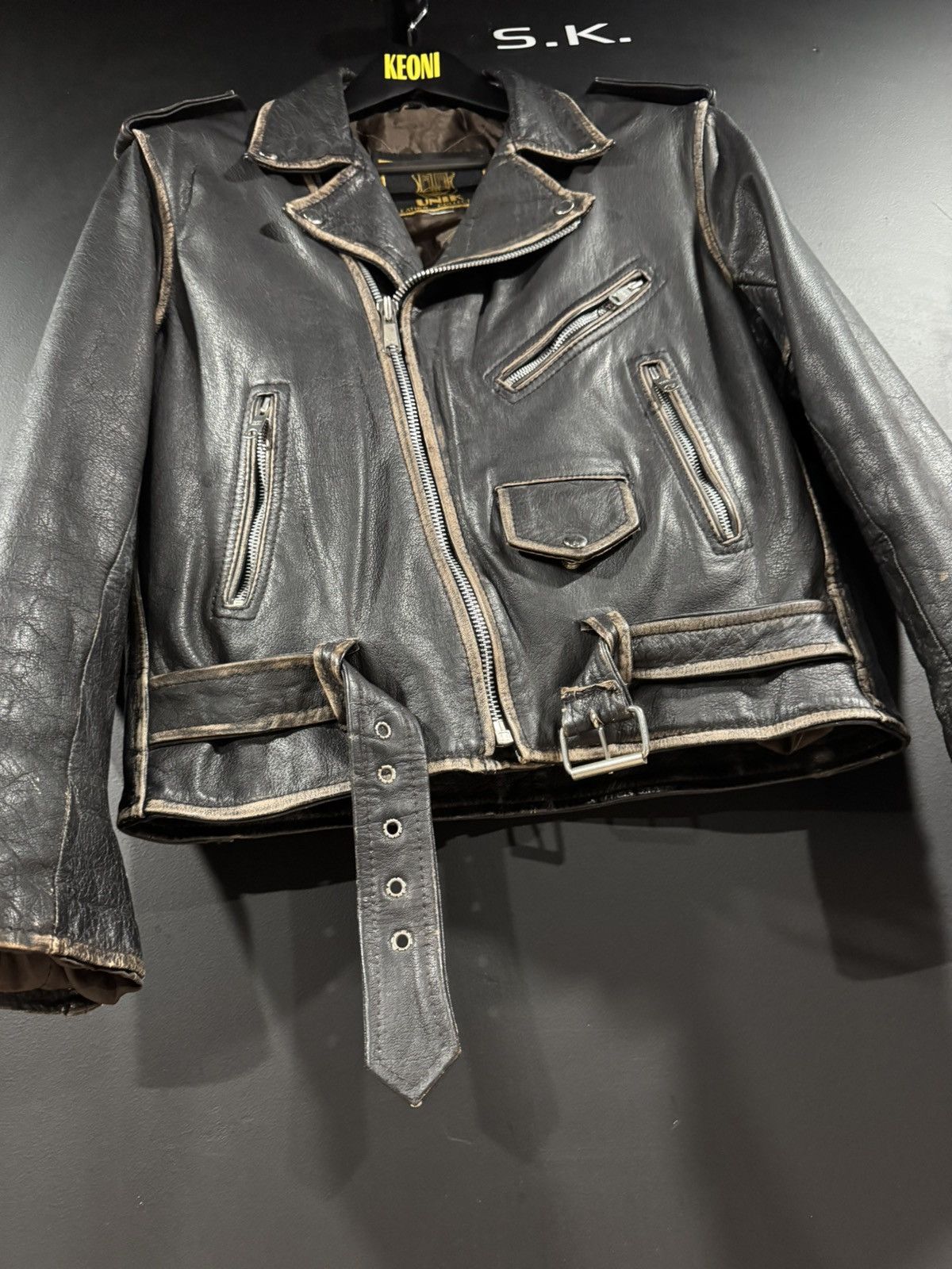 Vintage 1990s Vintage UNIK Distressed Leather Motorcycle Jacket 42 Size US XS / EU 42 / 0 - 3 Thumbnail