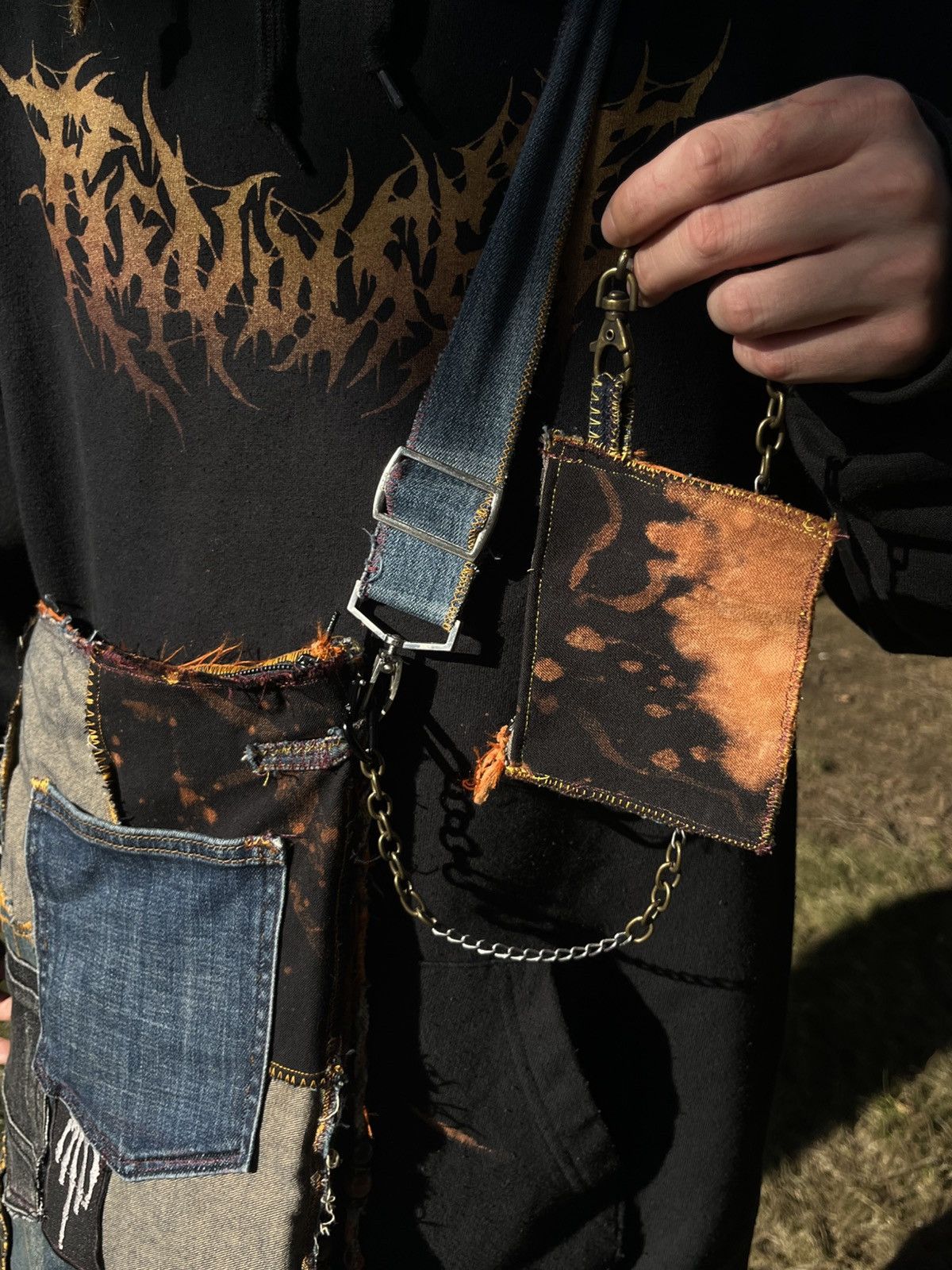 Handmade Custom 1-of-1 Metallica Patchwork Bag/Upcycled Denim & Suede Size ONE SIZE - 15 Thumbnail
