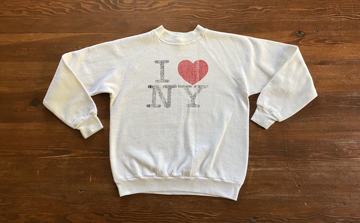Jerzees Vintage 80’s I❤️NY New York Faded Raglan Crewneck Sweatshirt Size US XS / EU 42 / 0 - 2 Thumbnail
