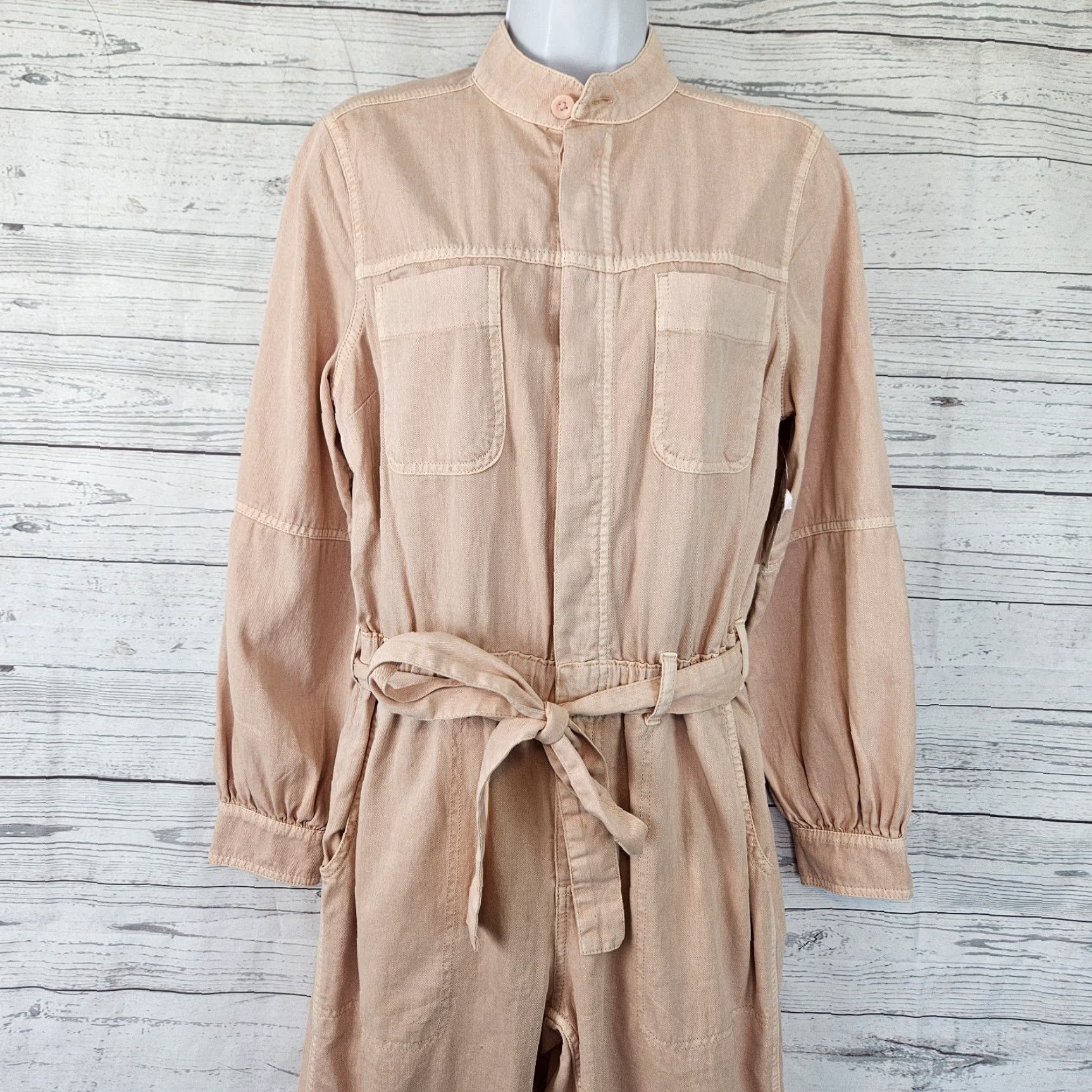Old Navy Old Navy Womens Jumpsuit Sz Small Pink Long Sleeve Belted Cotton Size S / US 4 / IT 40 - 2 Thumbnail