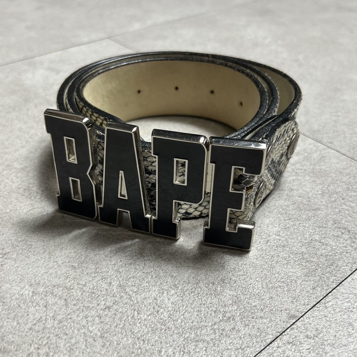 image of Bape Snake Python Ape Camo Logo Buckle Belt in Black, Men's