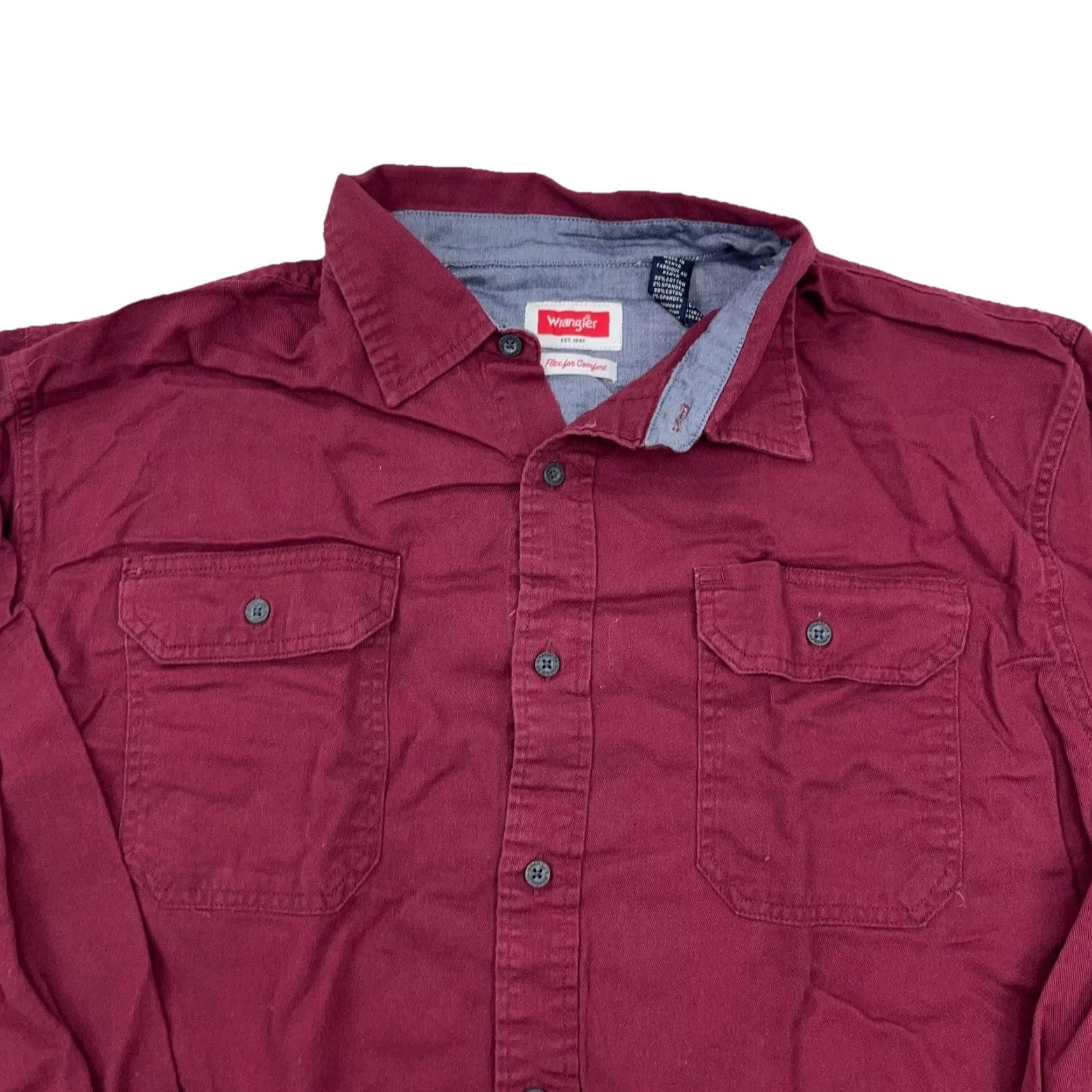 Wrangler Wrangler Shirt Men XL Maroon Button Up Twill Denim Double Pocket Work Wear Size US XL / EU 56 / 4 - 3 Thumbnail
