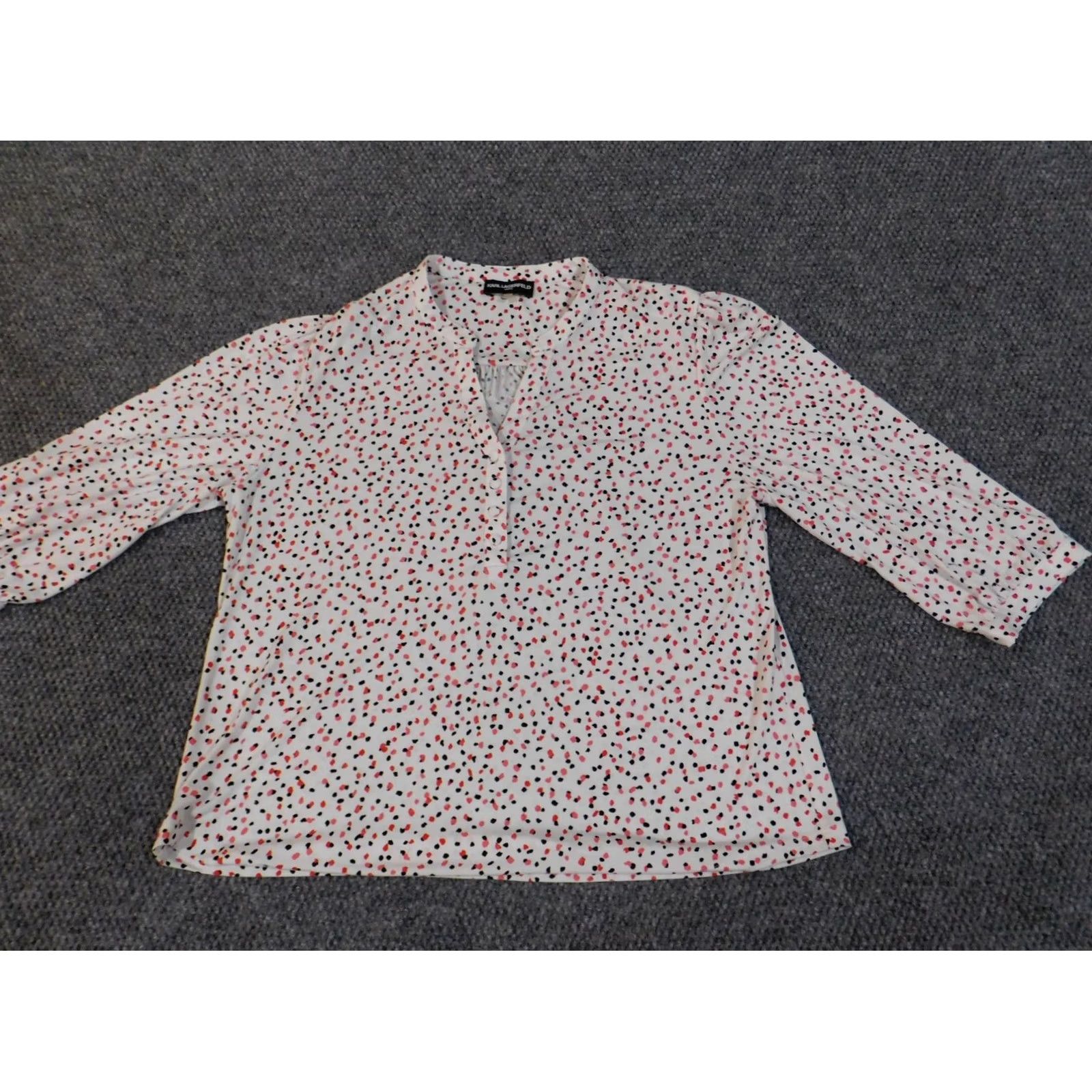 Karl Lagerfeld Karl Lagerfeld Blouse Women Top M White Dots Knit V-Neck Button Pullover Casual Size M / US 6-8 / IT 42-44 - 2 Thumbnail