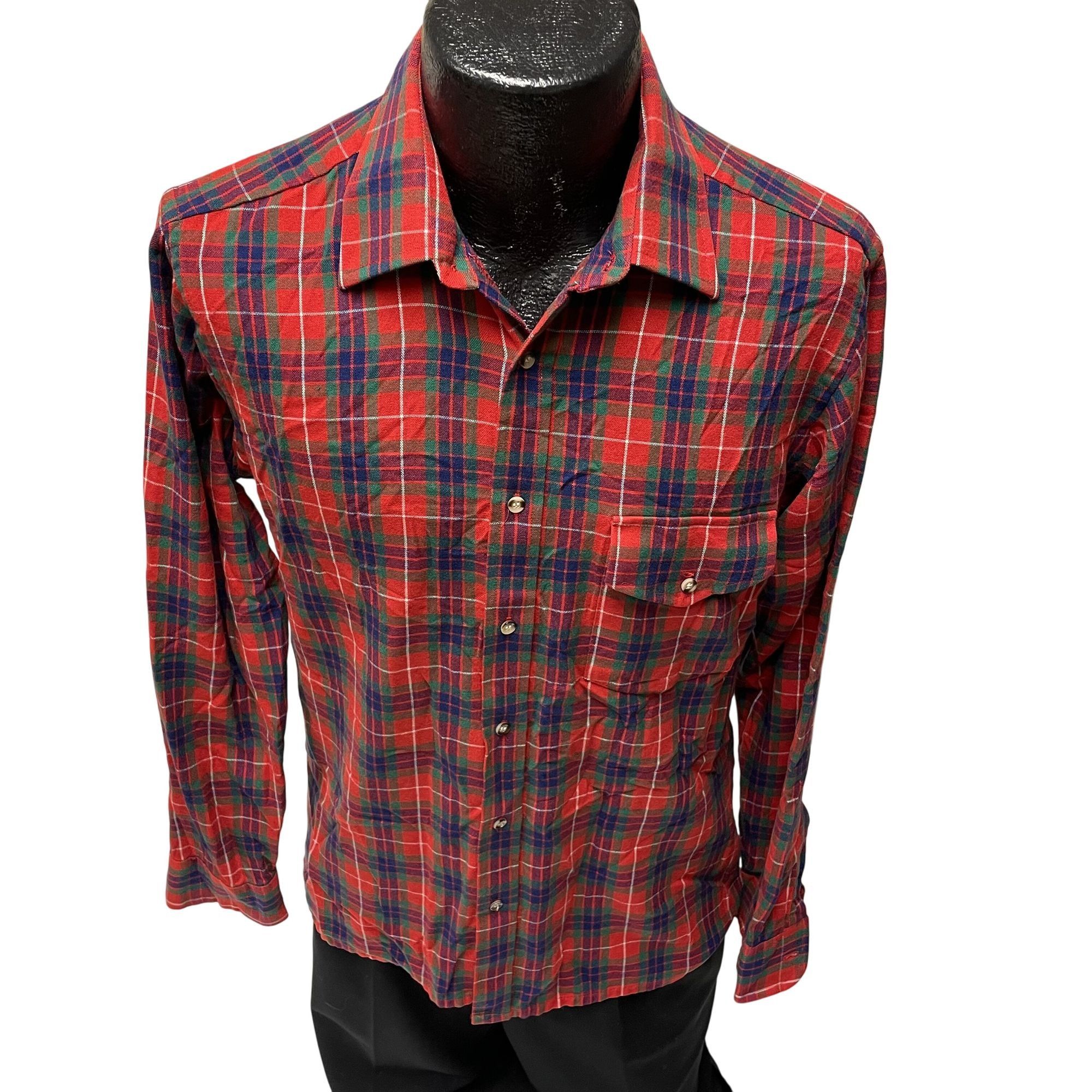 Vtg Baracuta RED Green Blue CHRISTMAS PLAID Western Shirt